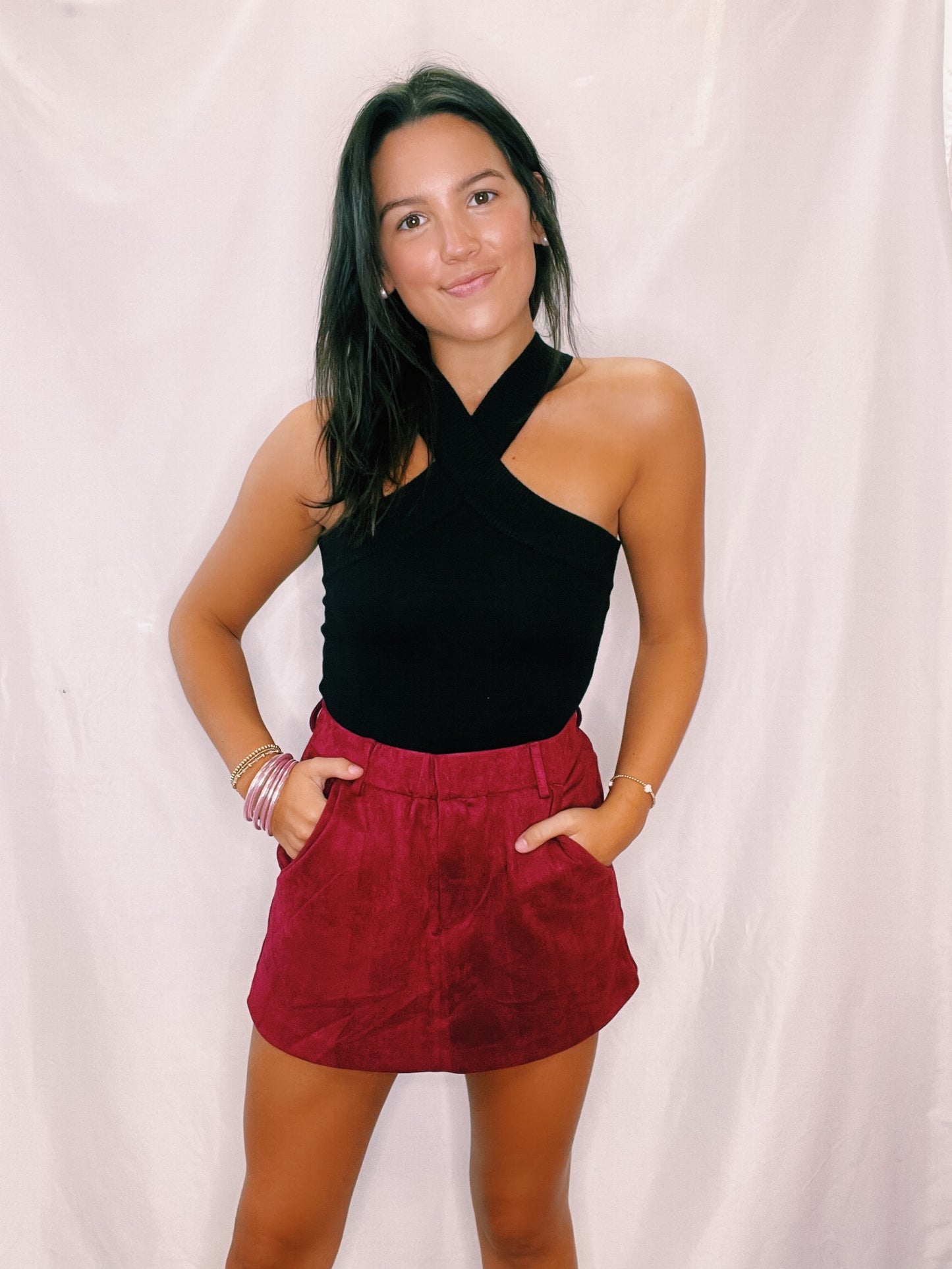 All Season Long Maroon Cross Bodysuit