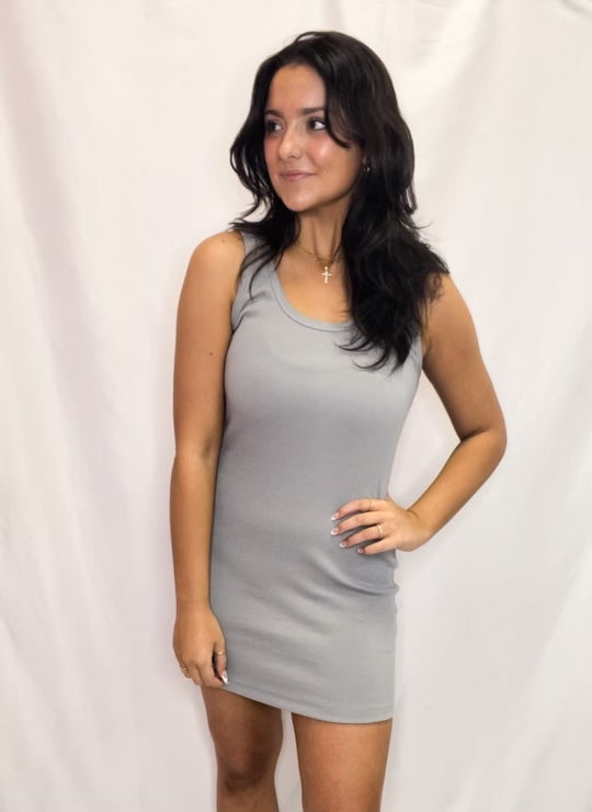 Classic Grey Ribbed Dress