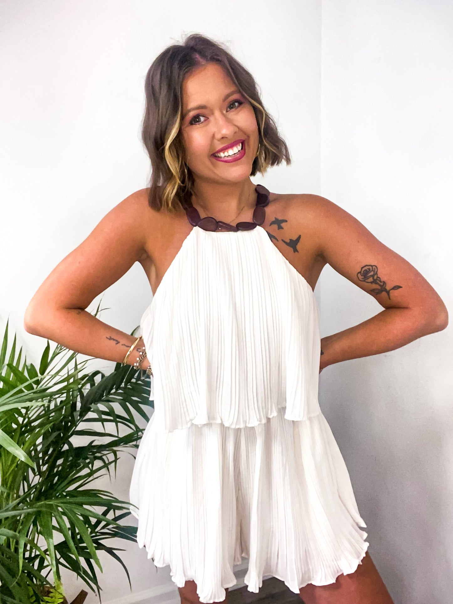 When The Sun Goes Down White Pleated Romper