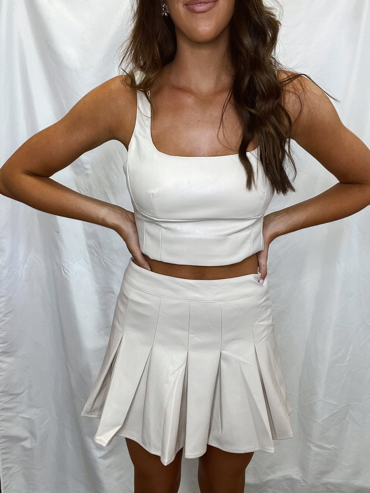 Hard to Forget Beige Pleated Skort