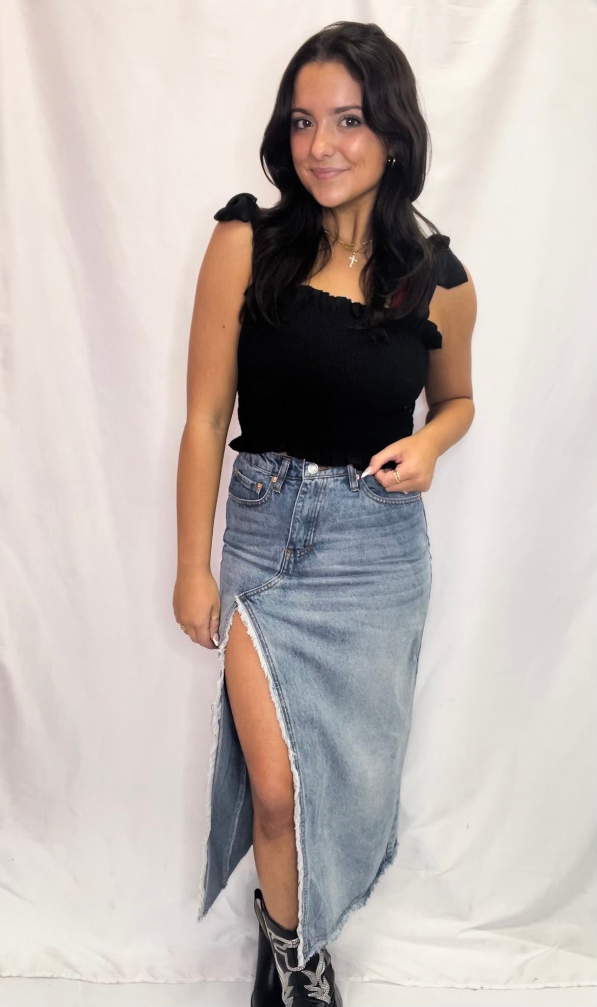 Unforgettable Crossover Midi Denim Skirt