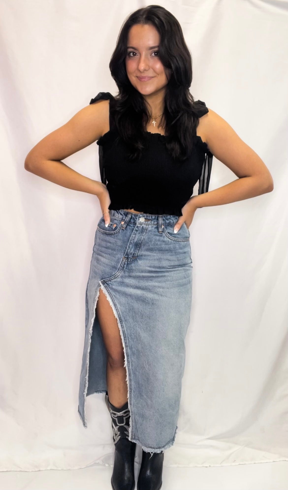 Unforgettable Crossover Midi Denim Skirt