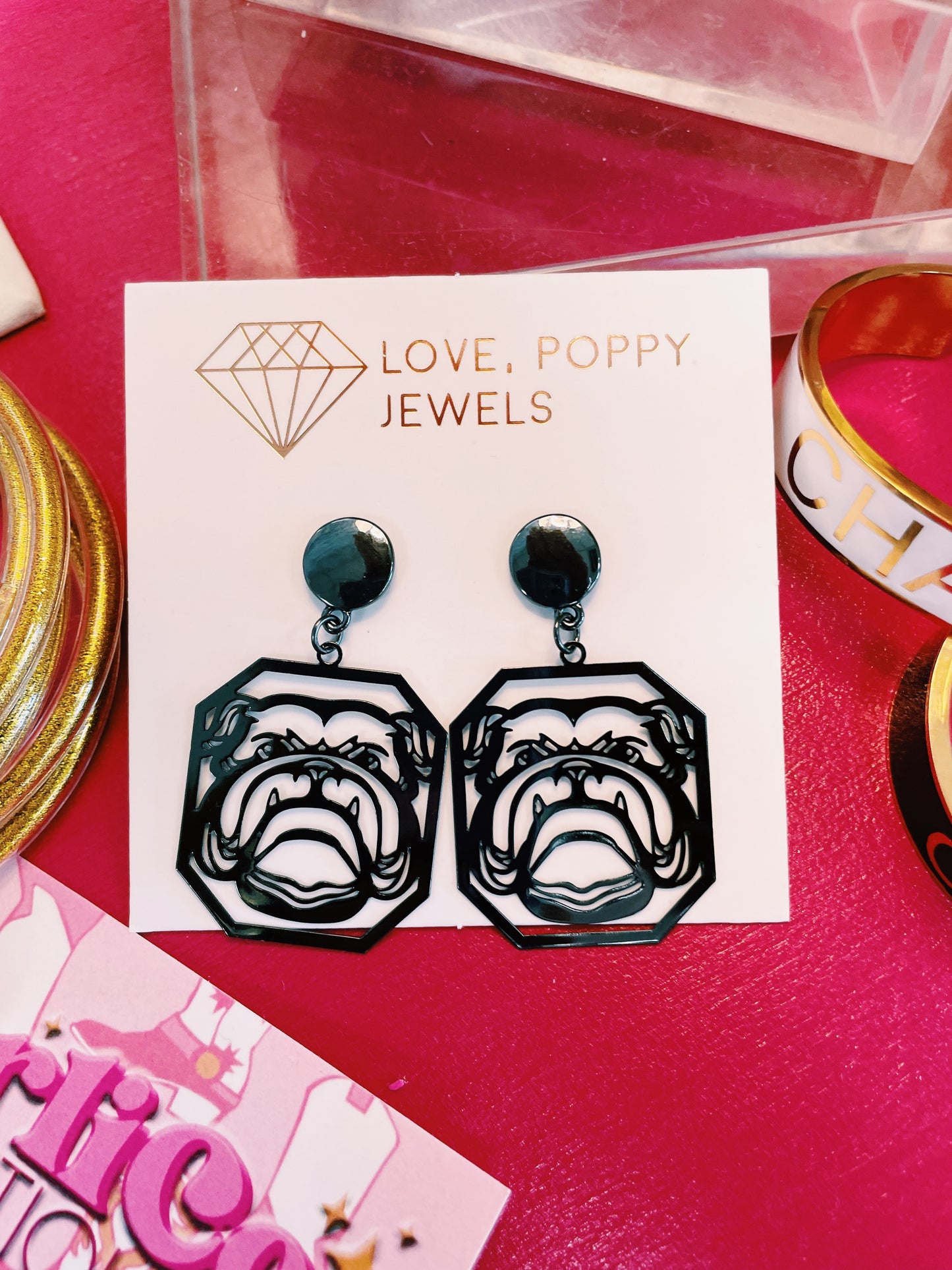 Geometric Bulldog Stencil Earrings