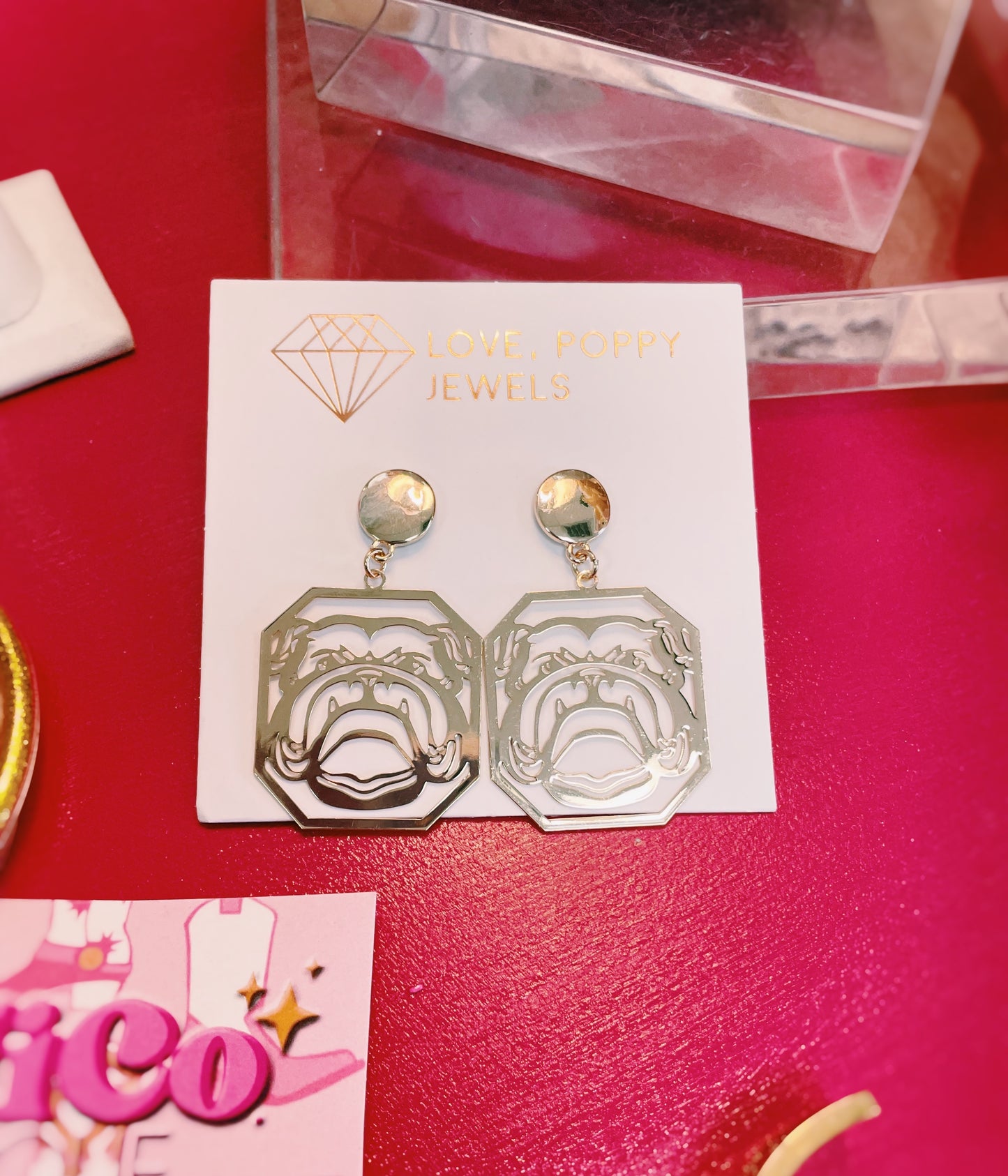 Geometric Bulldog Stencil Earrings
