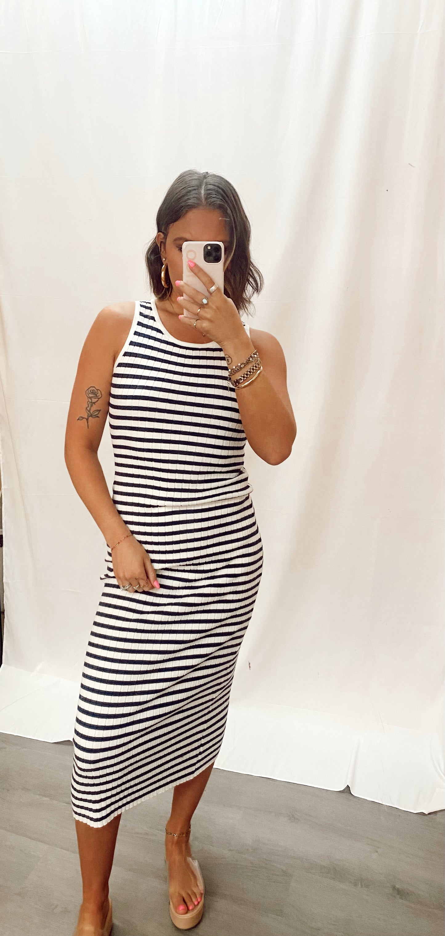 On Vacation Navy/White Midi Dress
