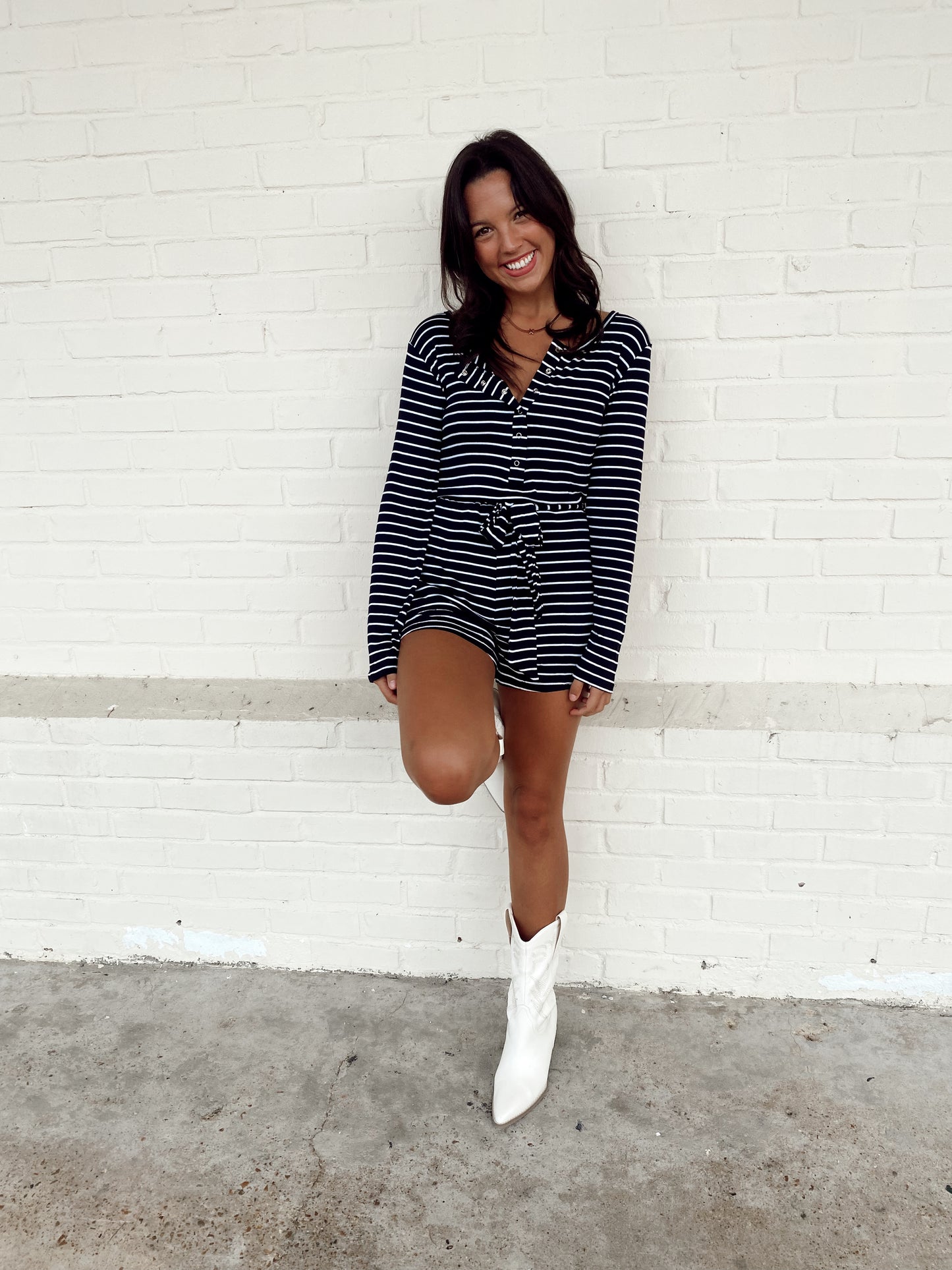 I'll Be There Black/White Stripe Romper