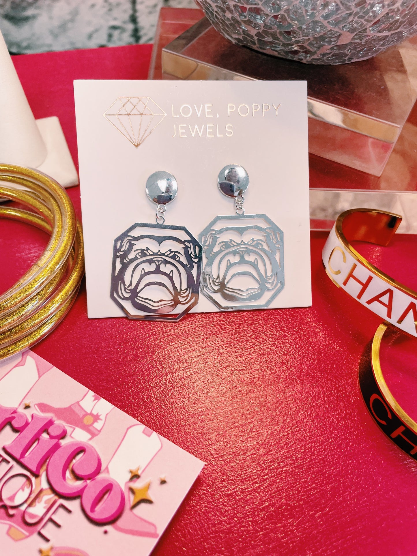 Geometric Bulldog Stencil Earrings