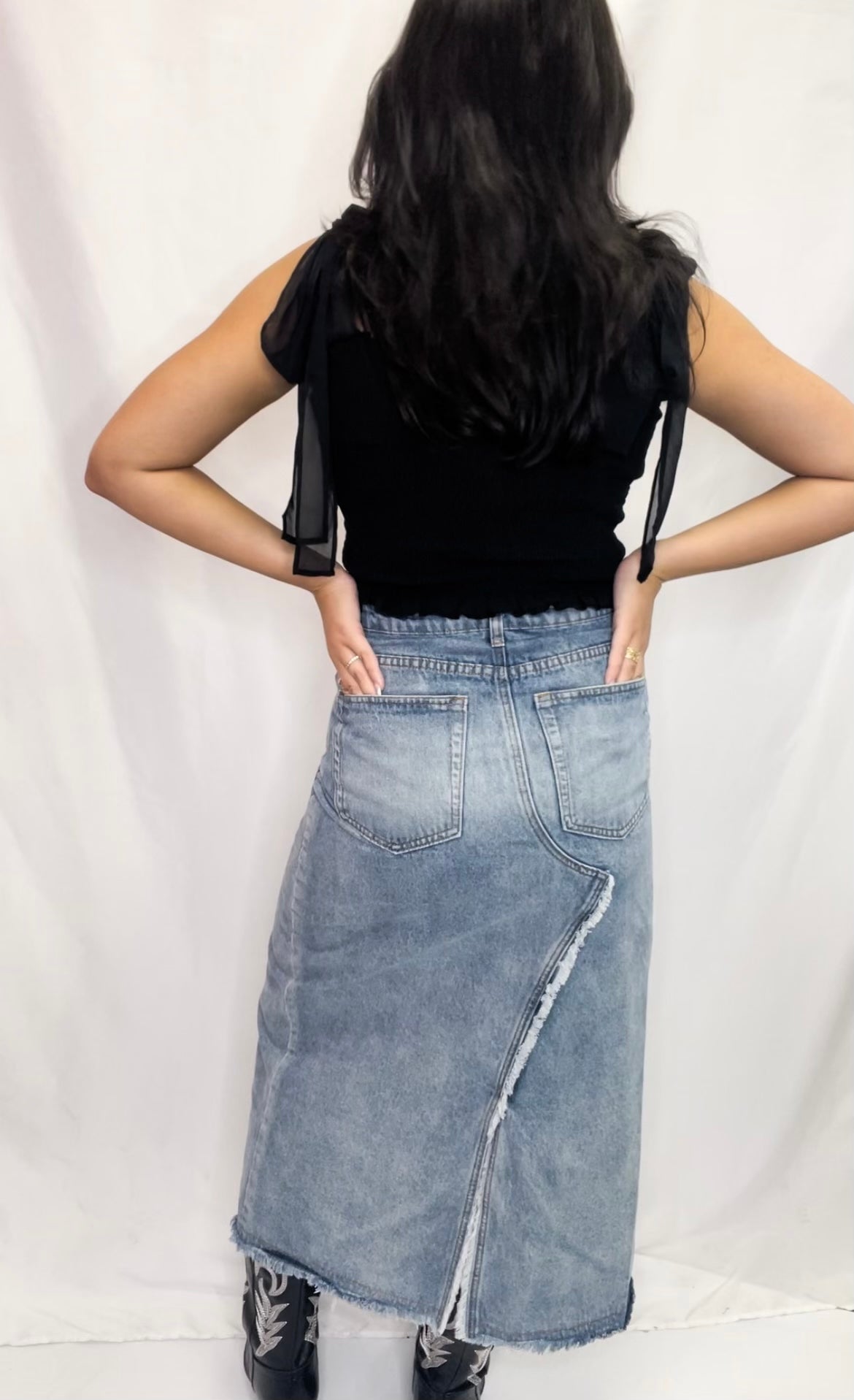 Unforgettable Crossover Midi Denim Skirt