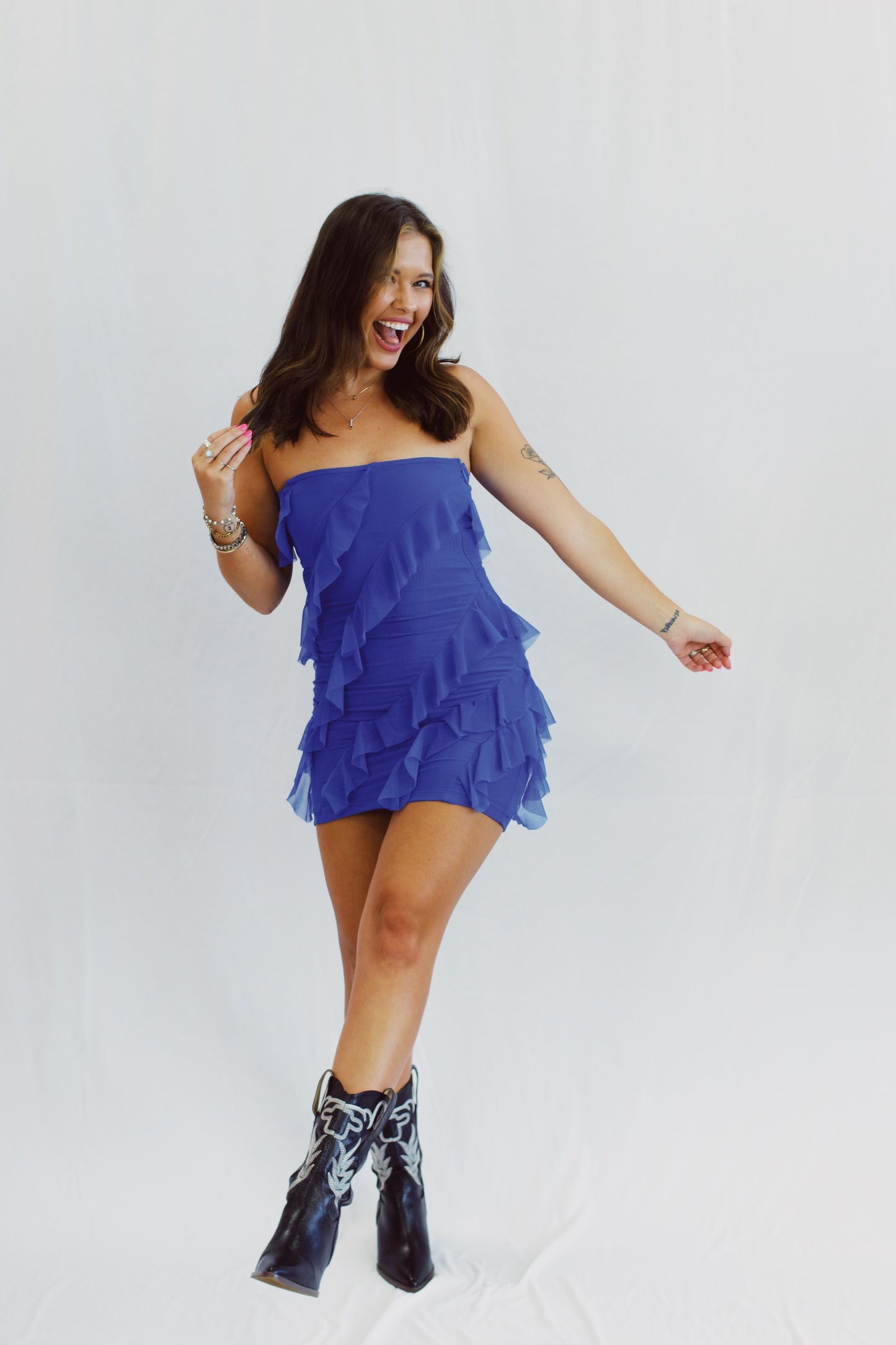 Ruffled Feathers Royal Mini Dress