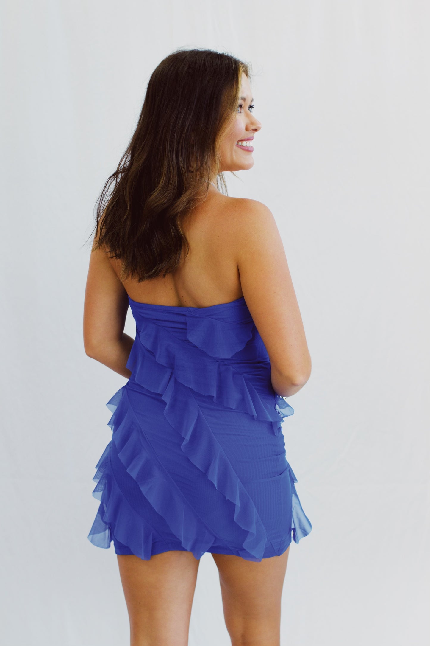 Ruffled Feathers Royal Mini Dress