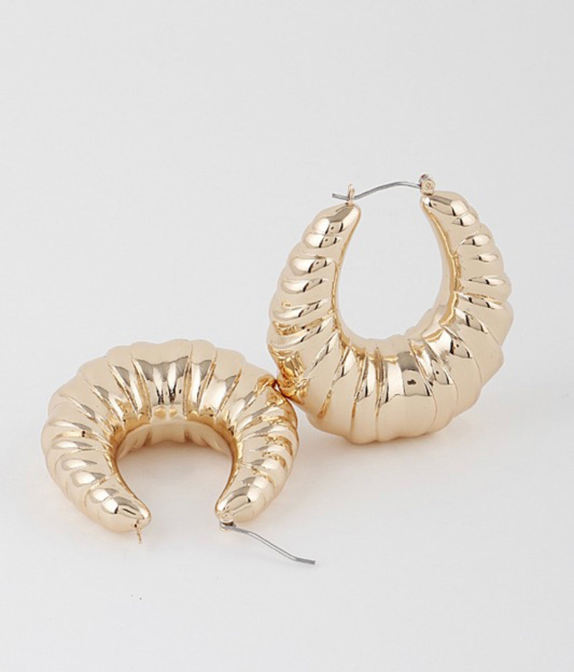 Ribbed Crescent Hoop Earring