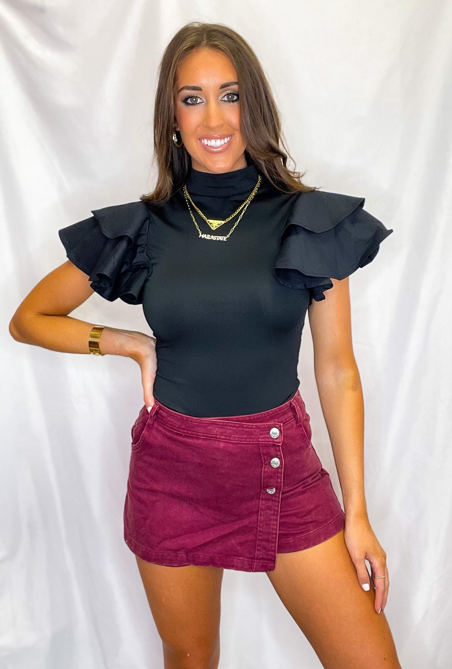Classy Ruffle Sleeve Black Bodysuit