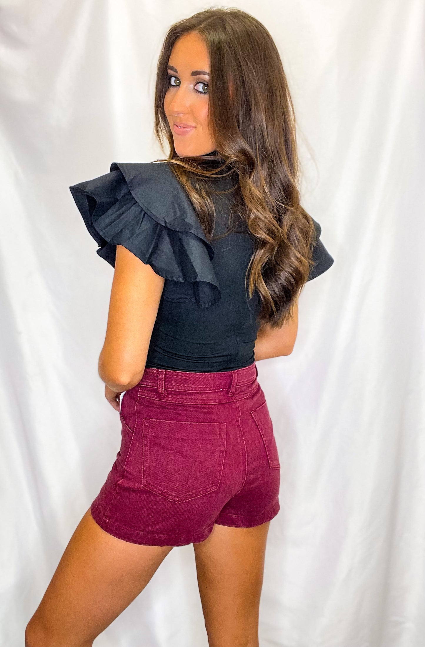 Classy Ruffle Sleeve Black Bodysuit