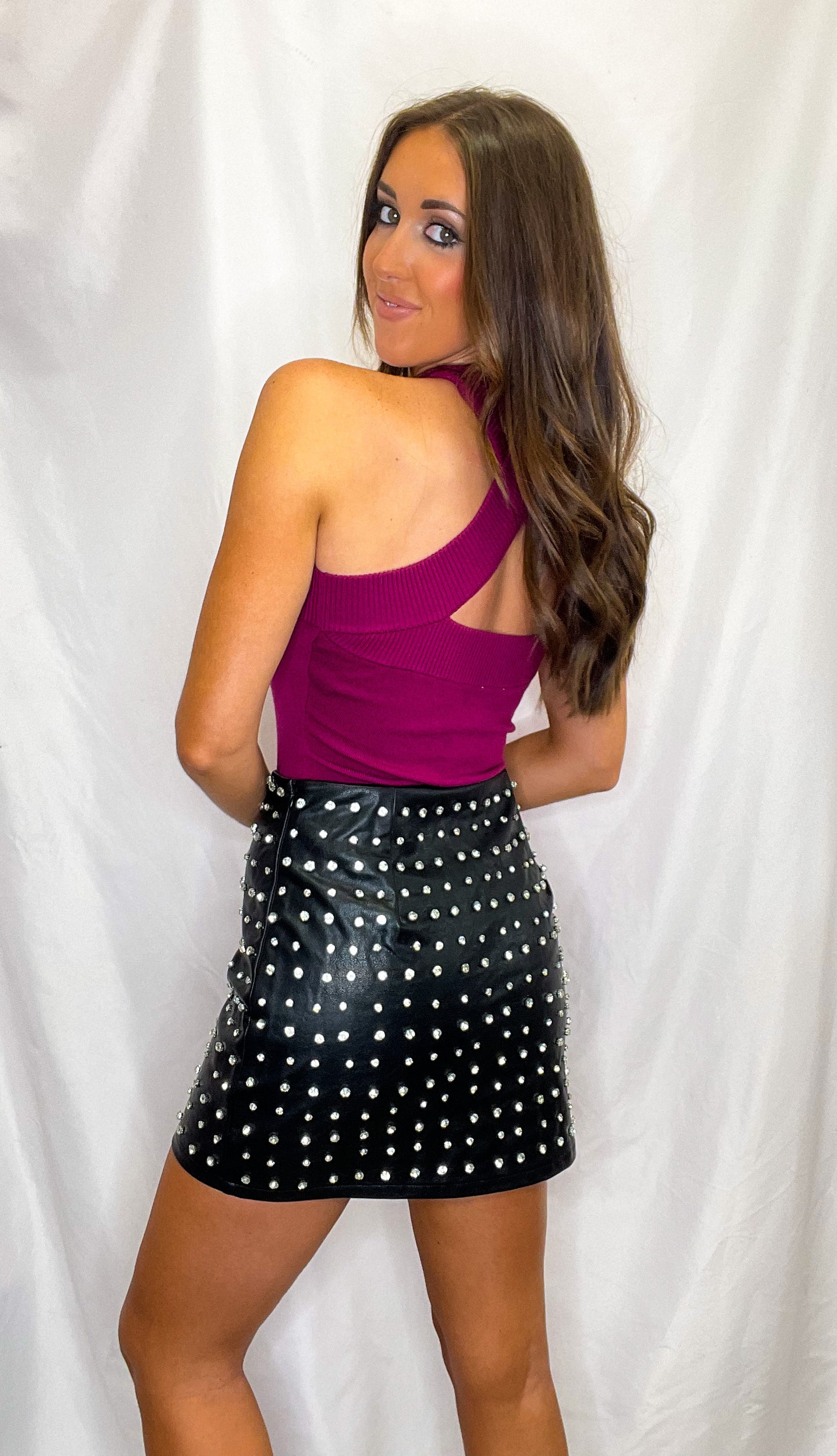Rhinestone Rockstar Leather Skirt