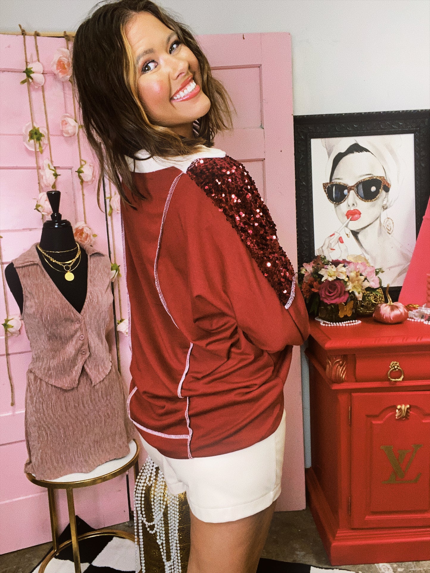 Extra Love Maroon Sequin Pullover