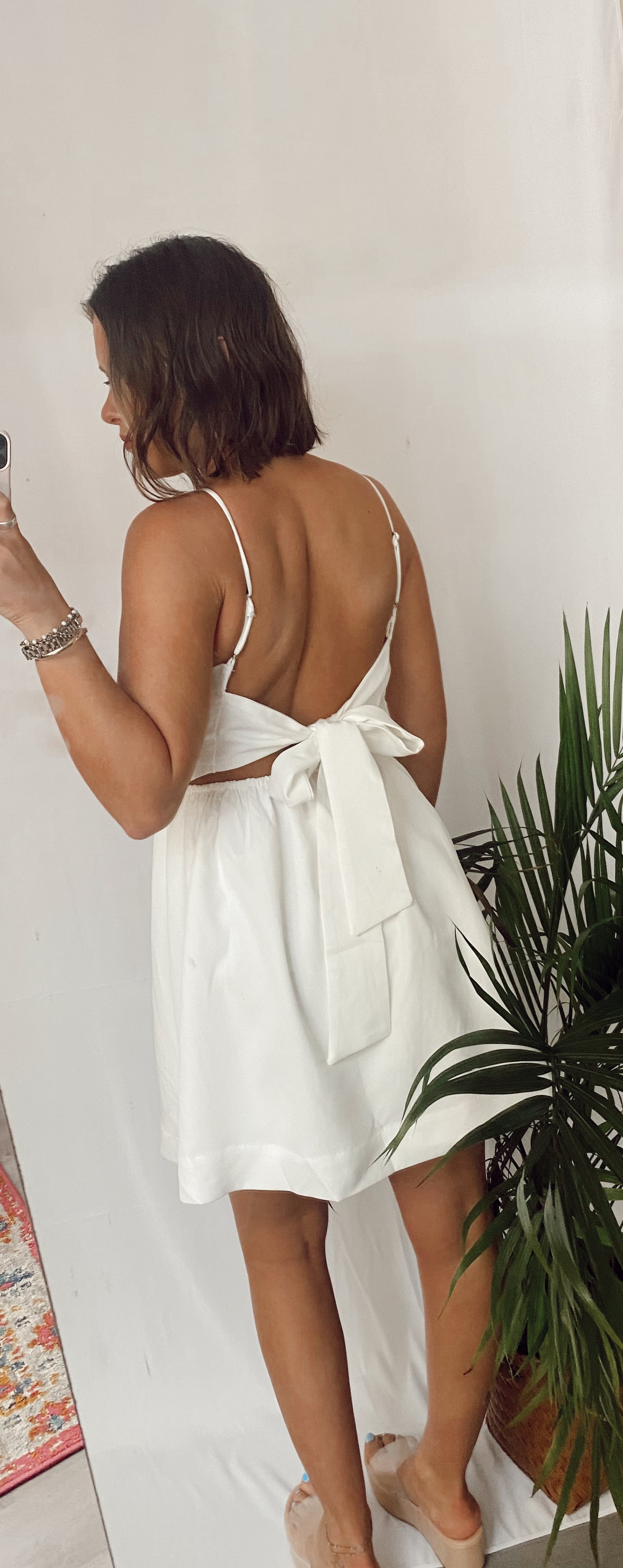 Bliss Backless Bow Tie White Dress