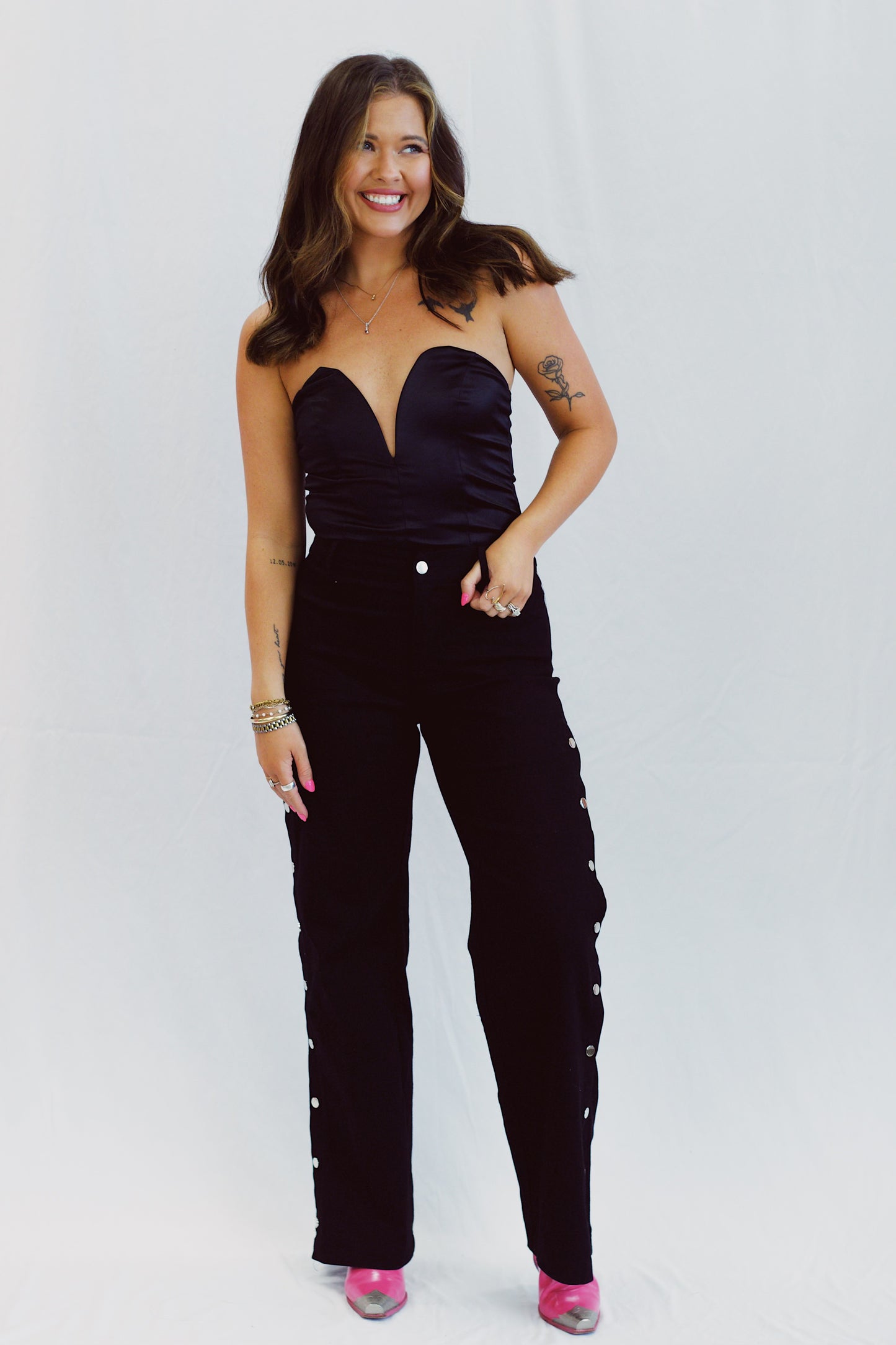 Attention Please Black Bodysuit