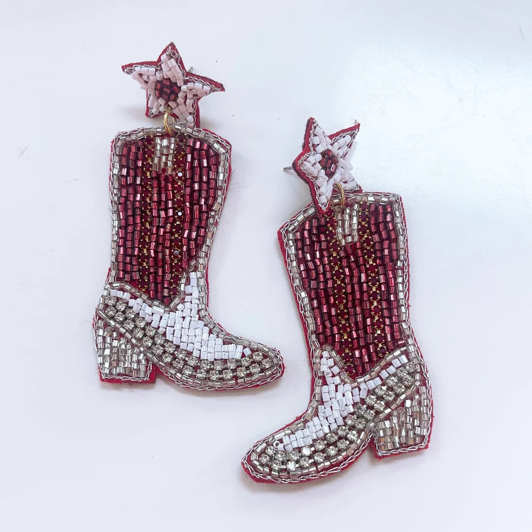 Maroon Sequin Cowboy Boot Earrings