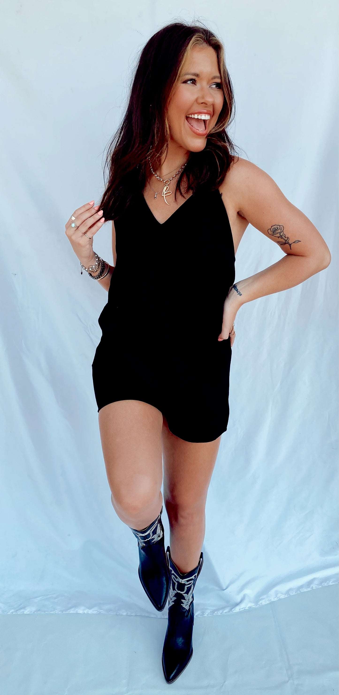 Let's Get Going Black Romper