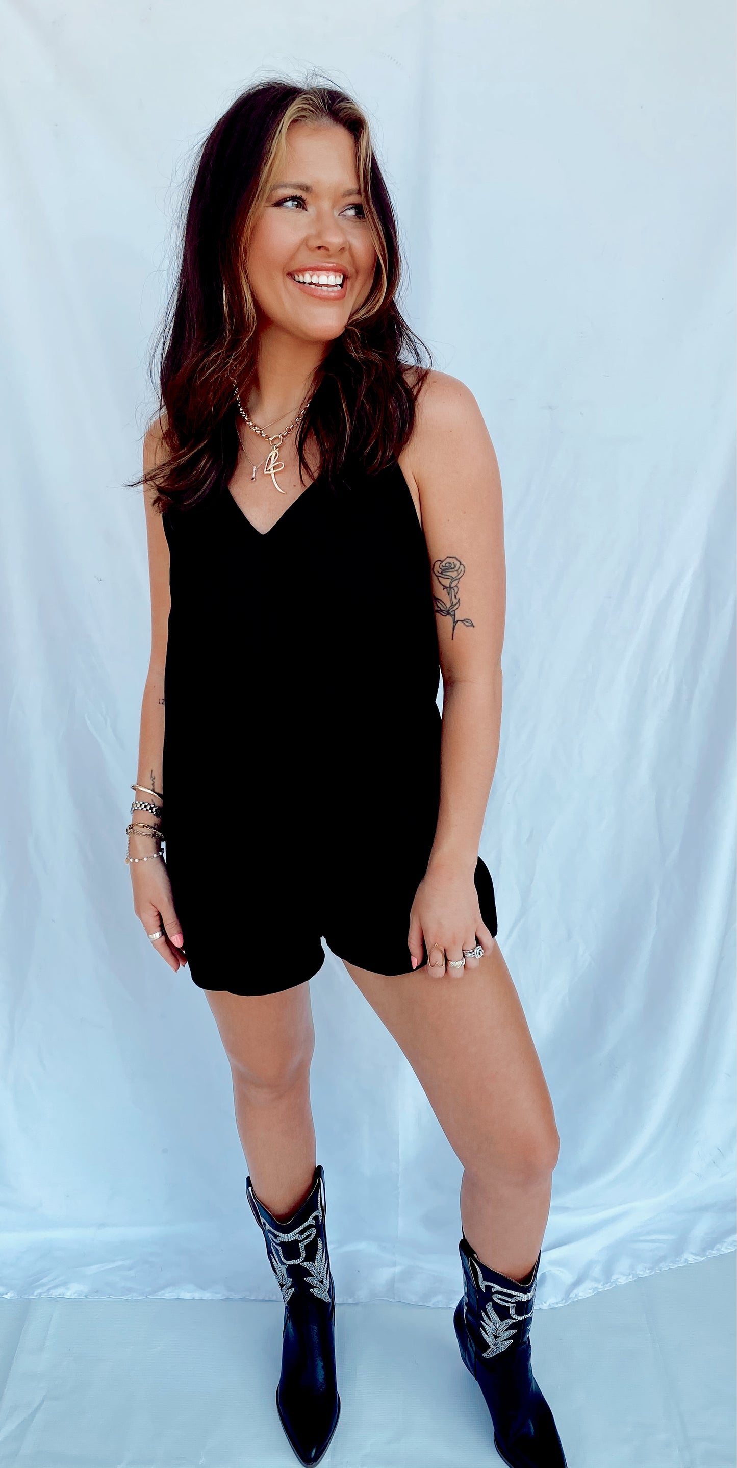 Let's Get Going Black Romper