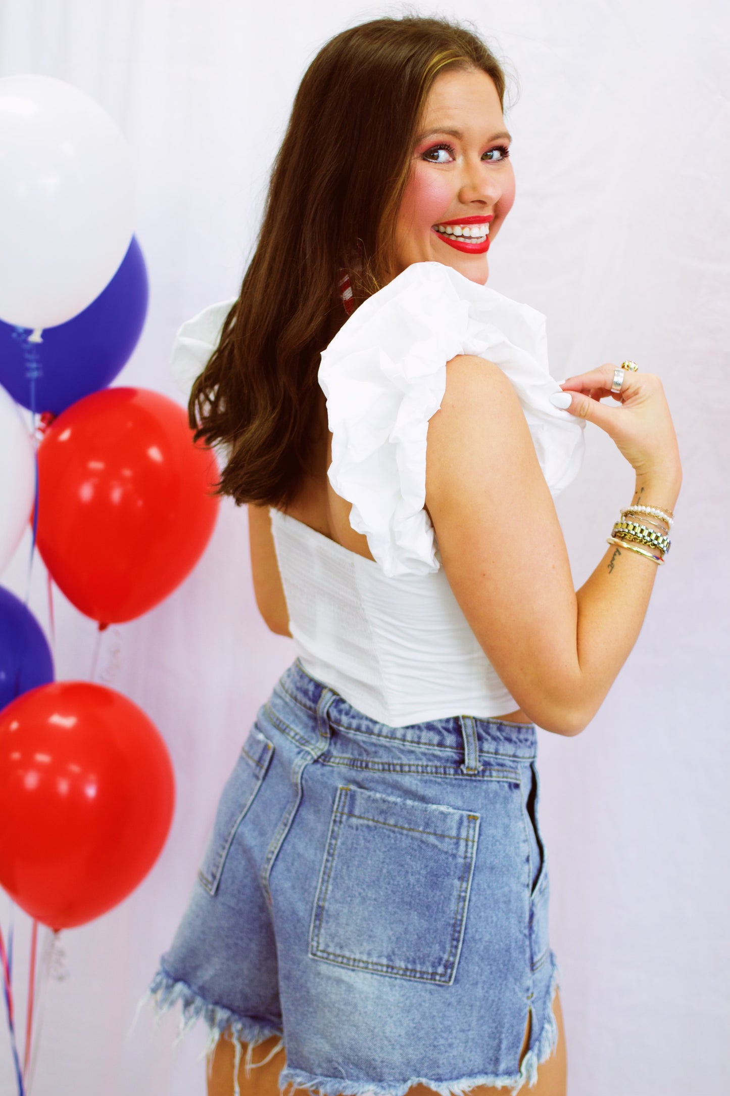 Firework White Top With Sleeve Detail