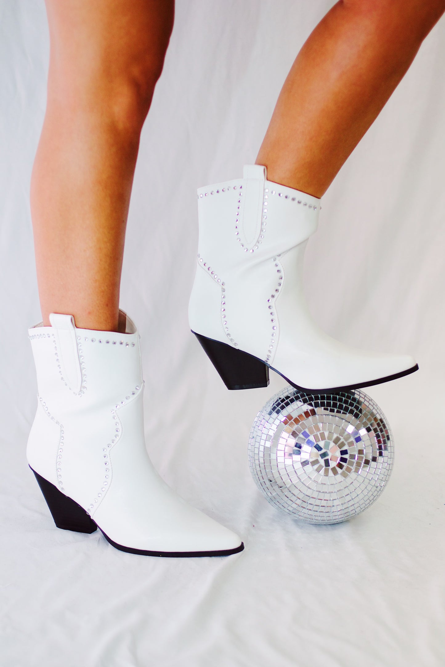 On The Move White Rhinestone Bootie