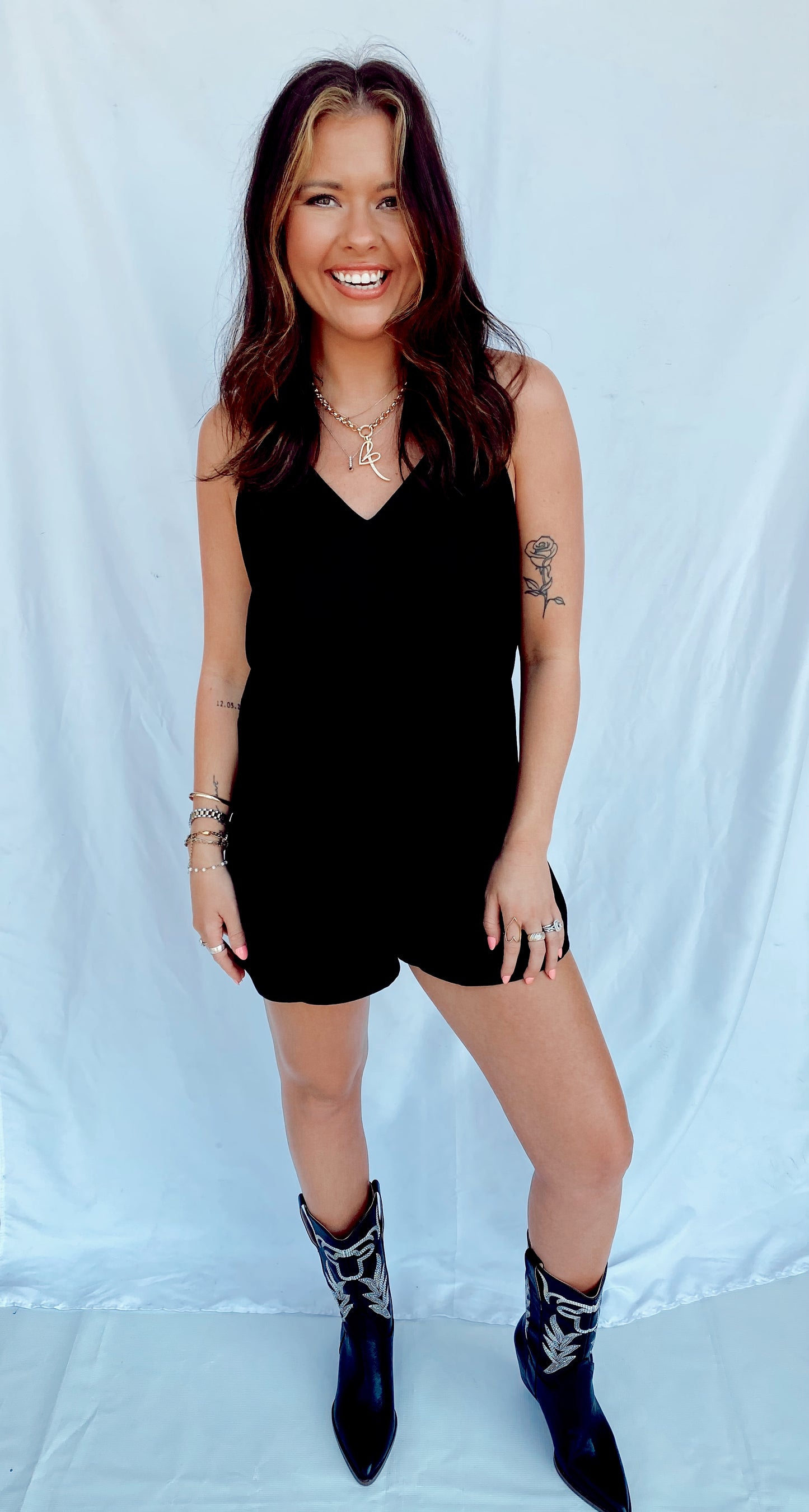 Let's Get Going Black Romper