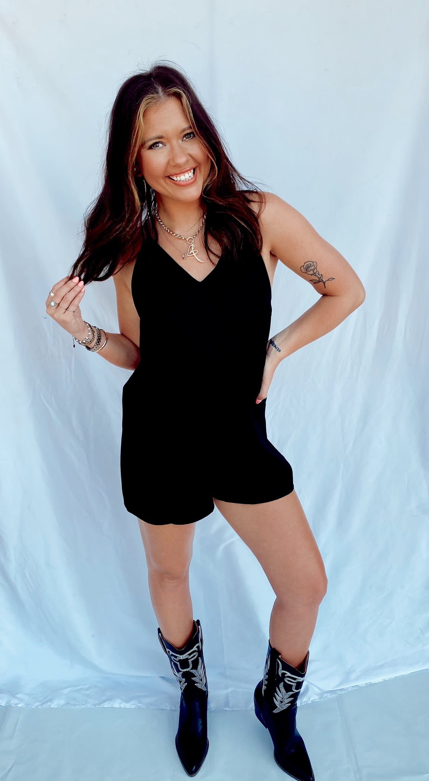 Let's Get Going Black Romper