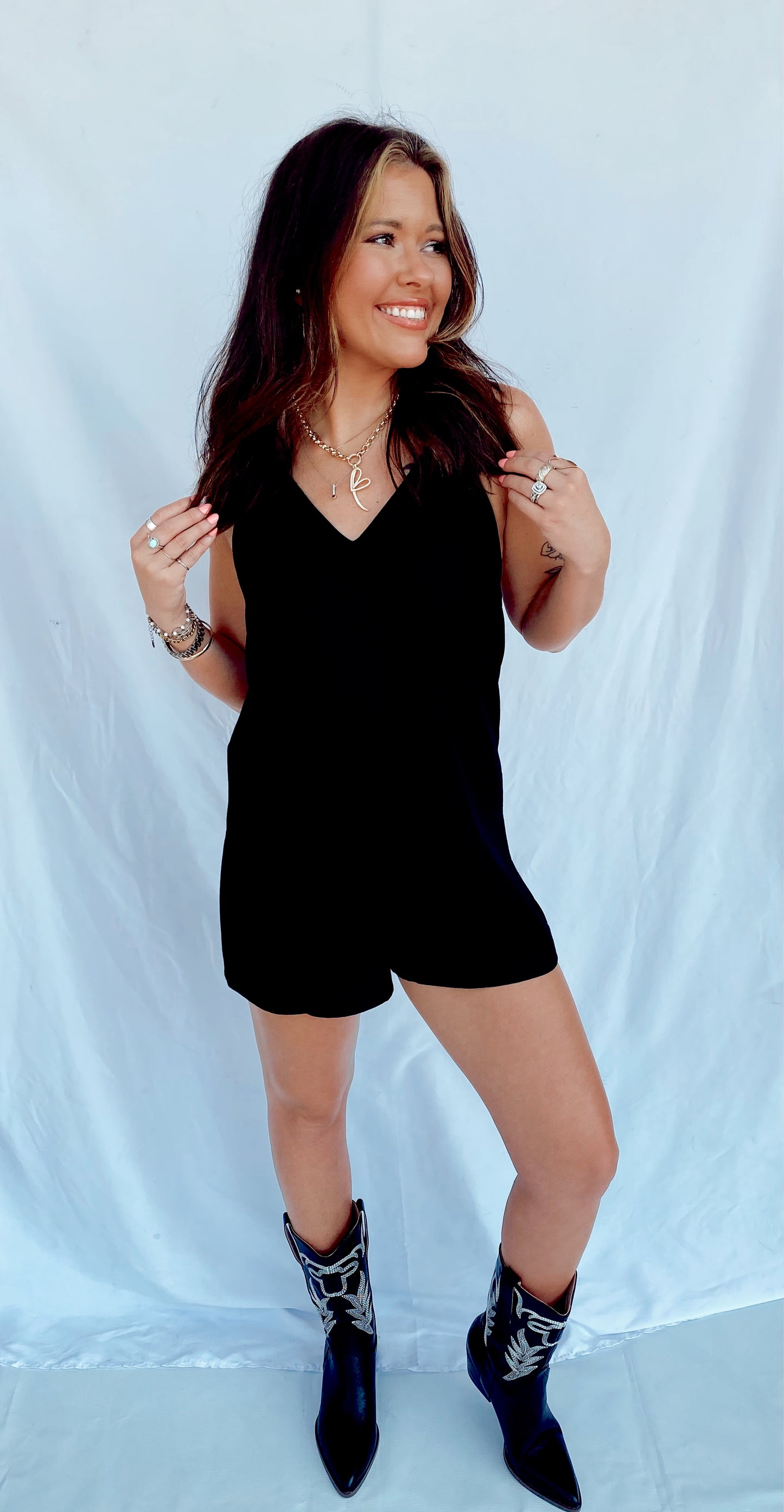 Let's Get Going Black Romper