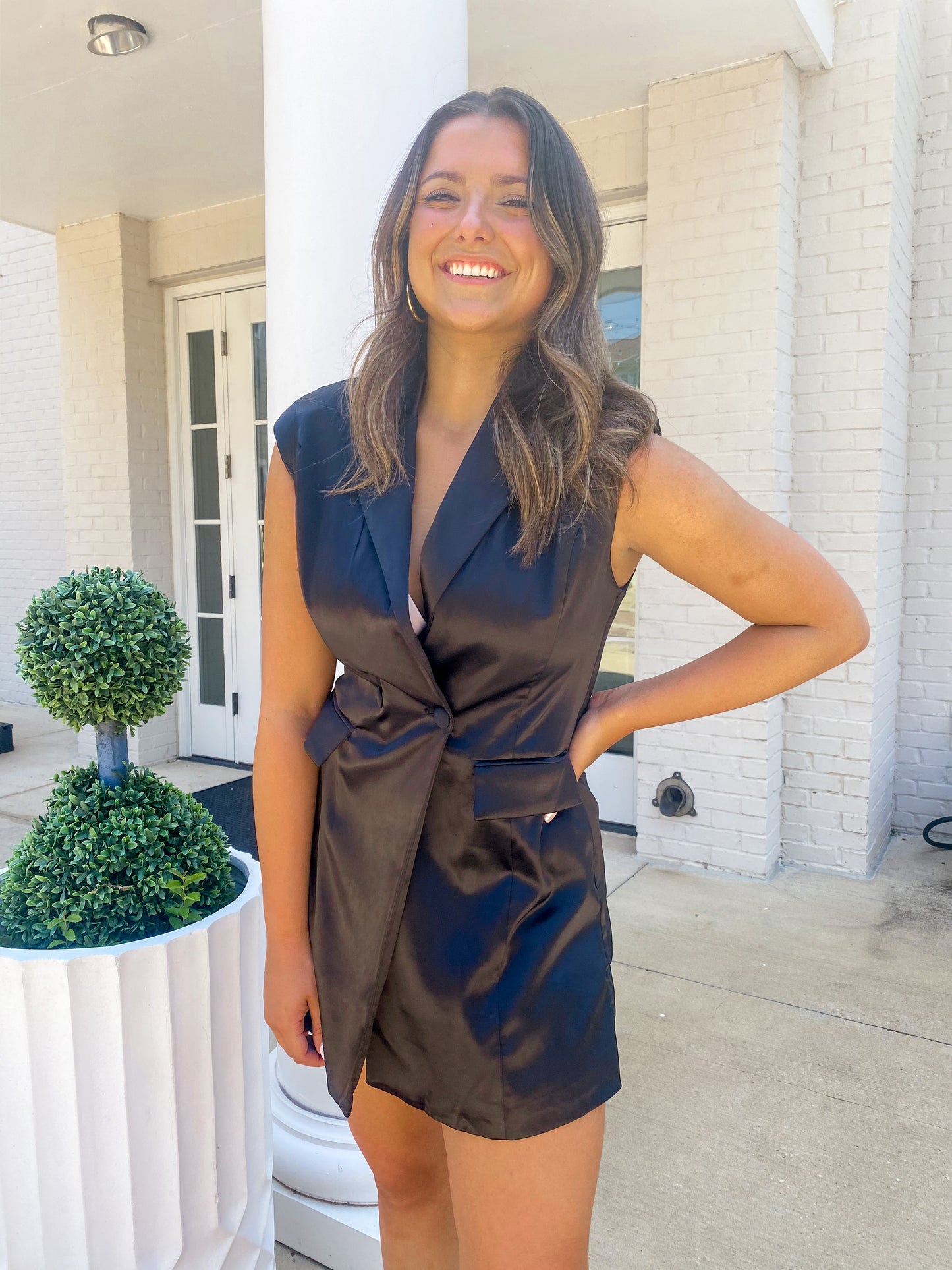 Dear Lover Black Satin Blazer Romper