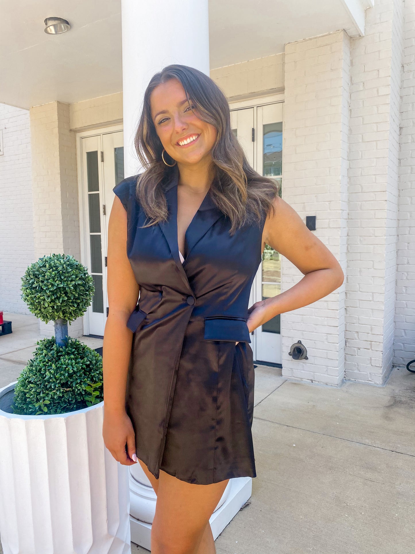 Dear Lover Black Satin Blazer Romper