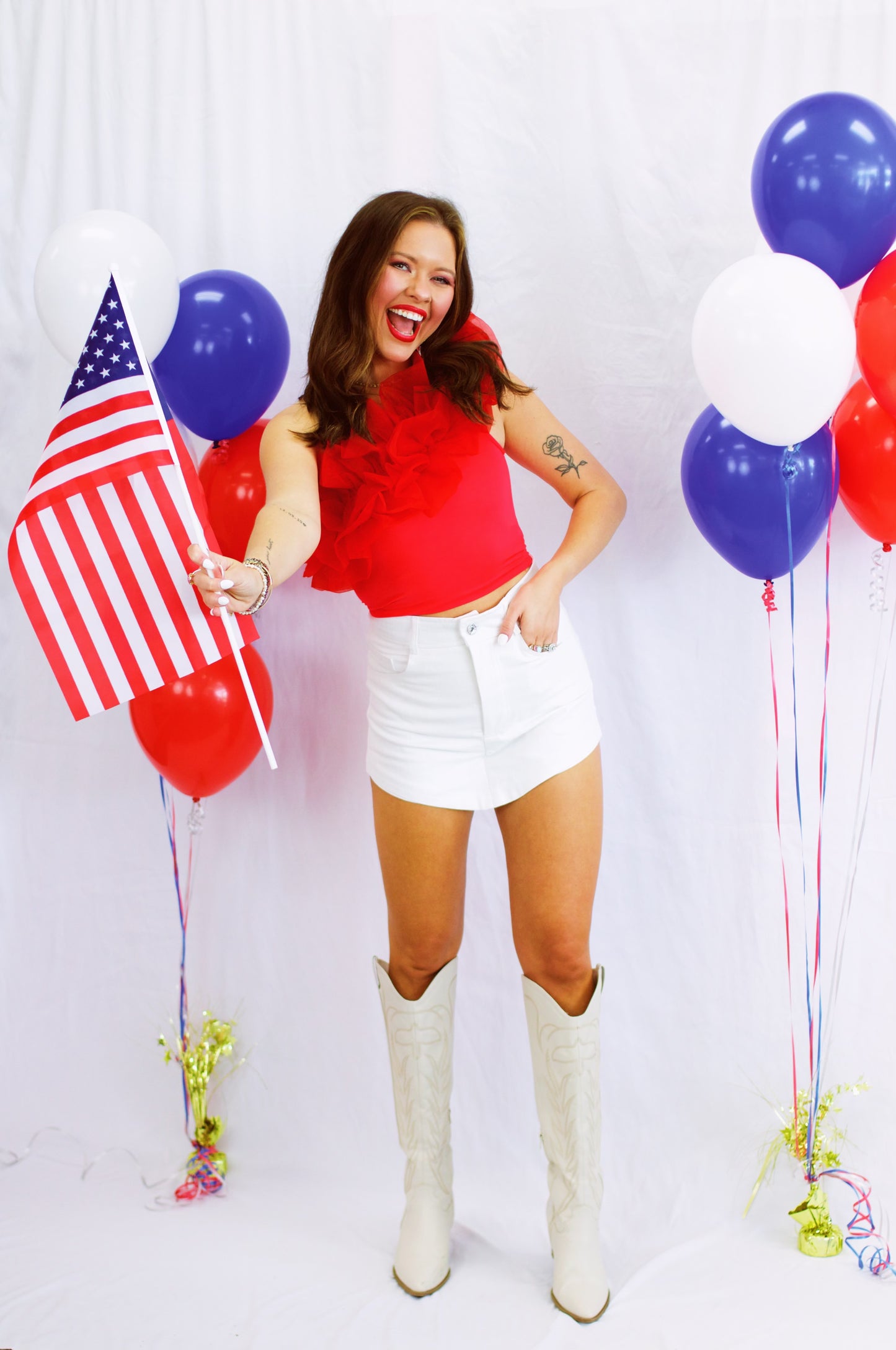 Stars and Stripes Ruffle Red Top