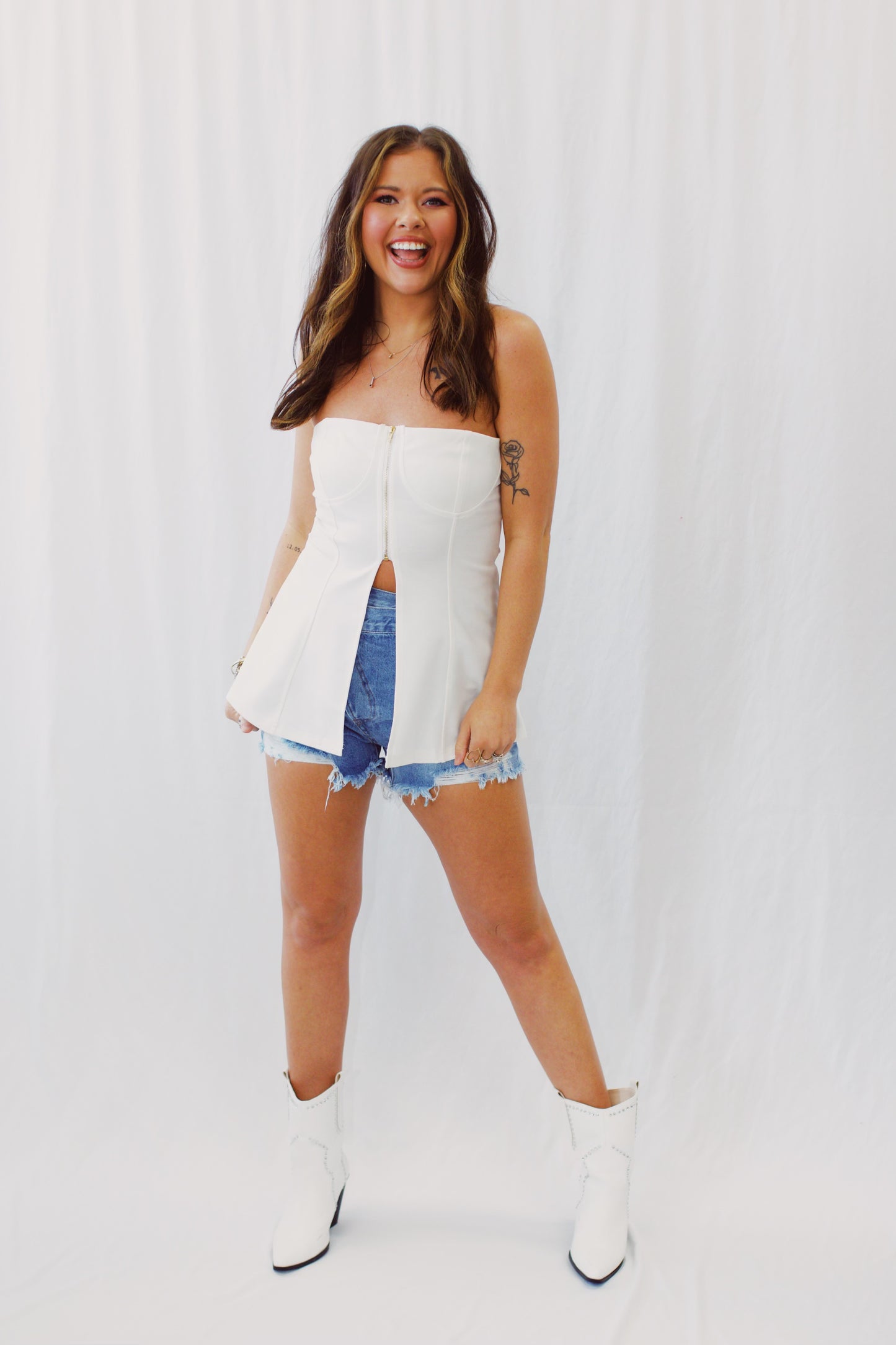 Make You Miss Me White Tube Top With Zipper Detail