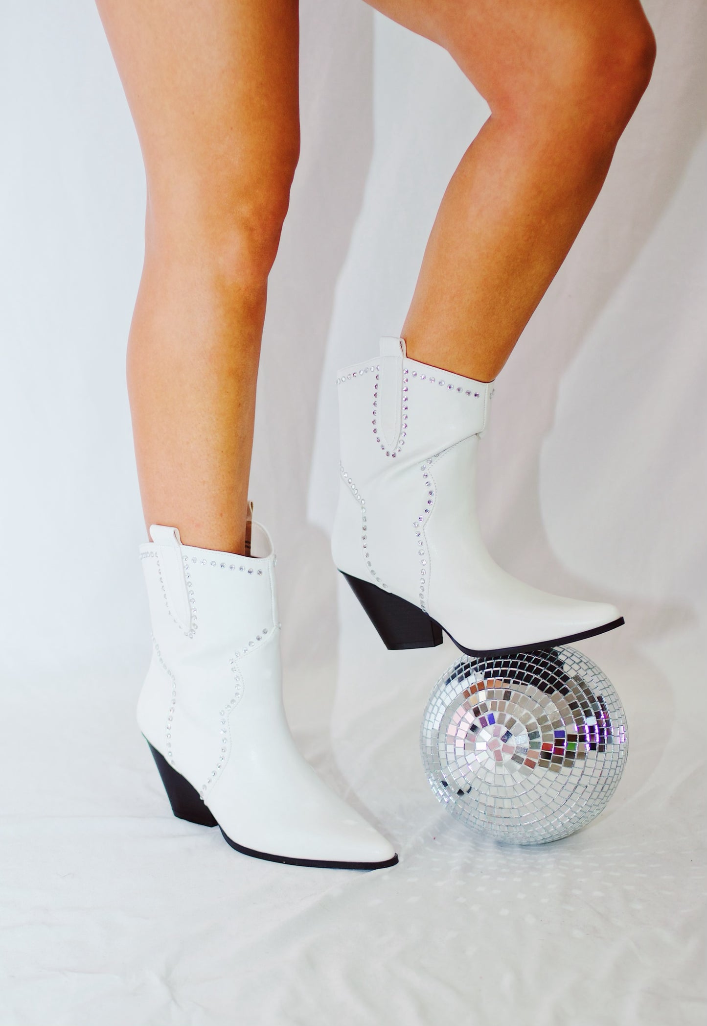 On The Move White Rhinestone Bootie