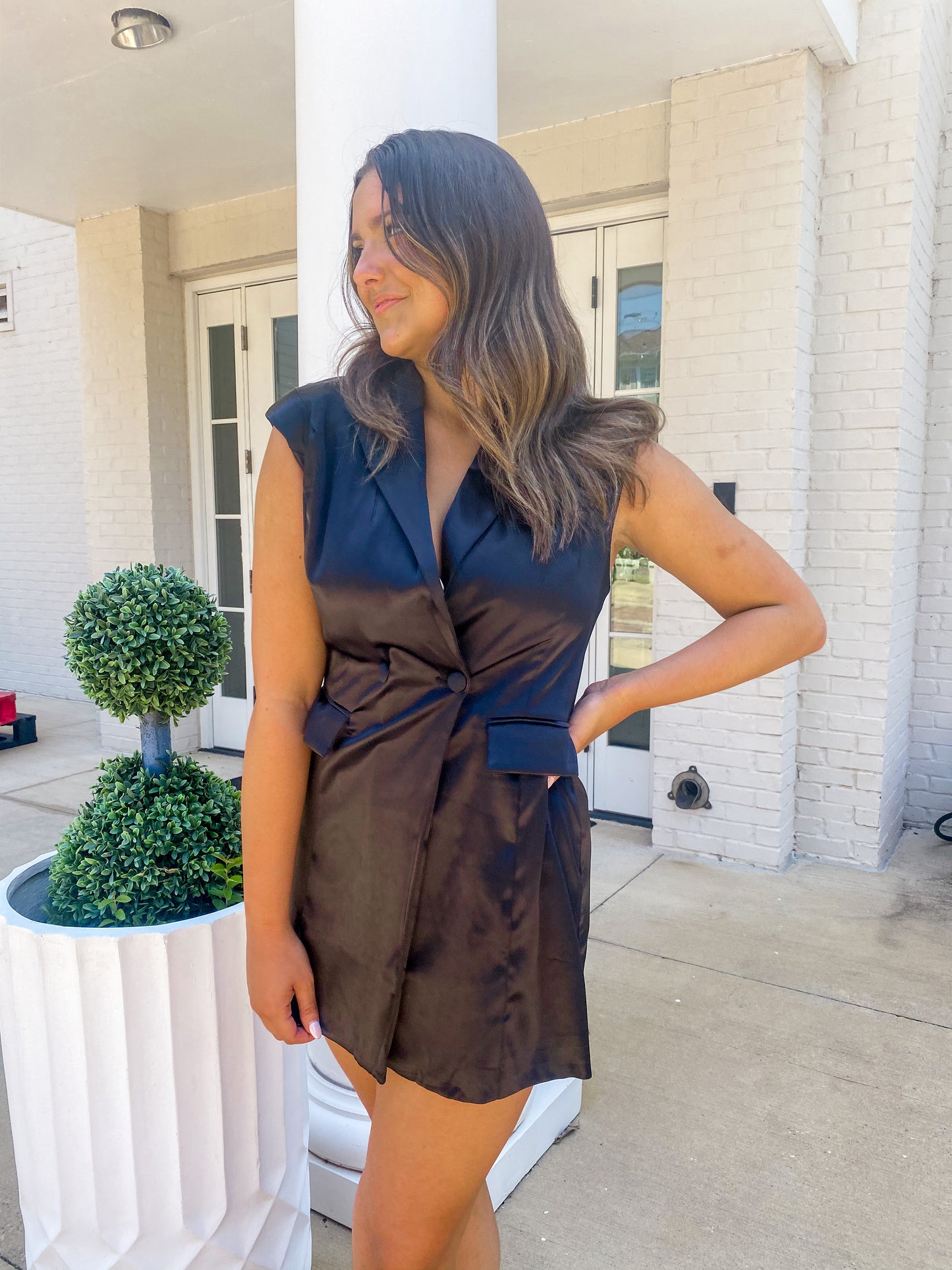 Dear Lover Black Satin Blazer Romper