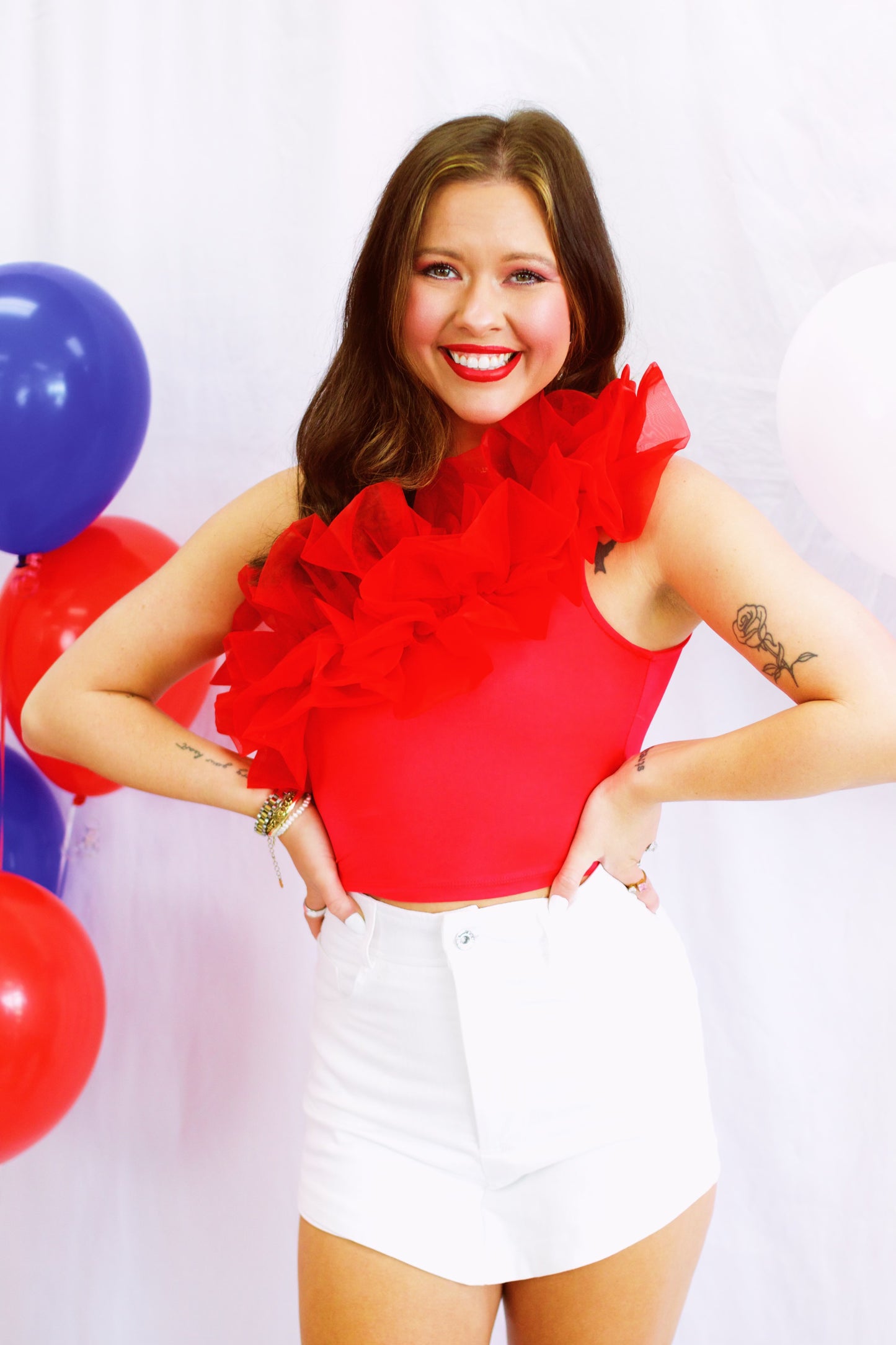 Stars and Stripes Ruffle Red Top