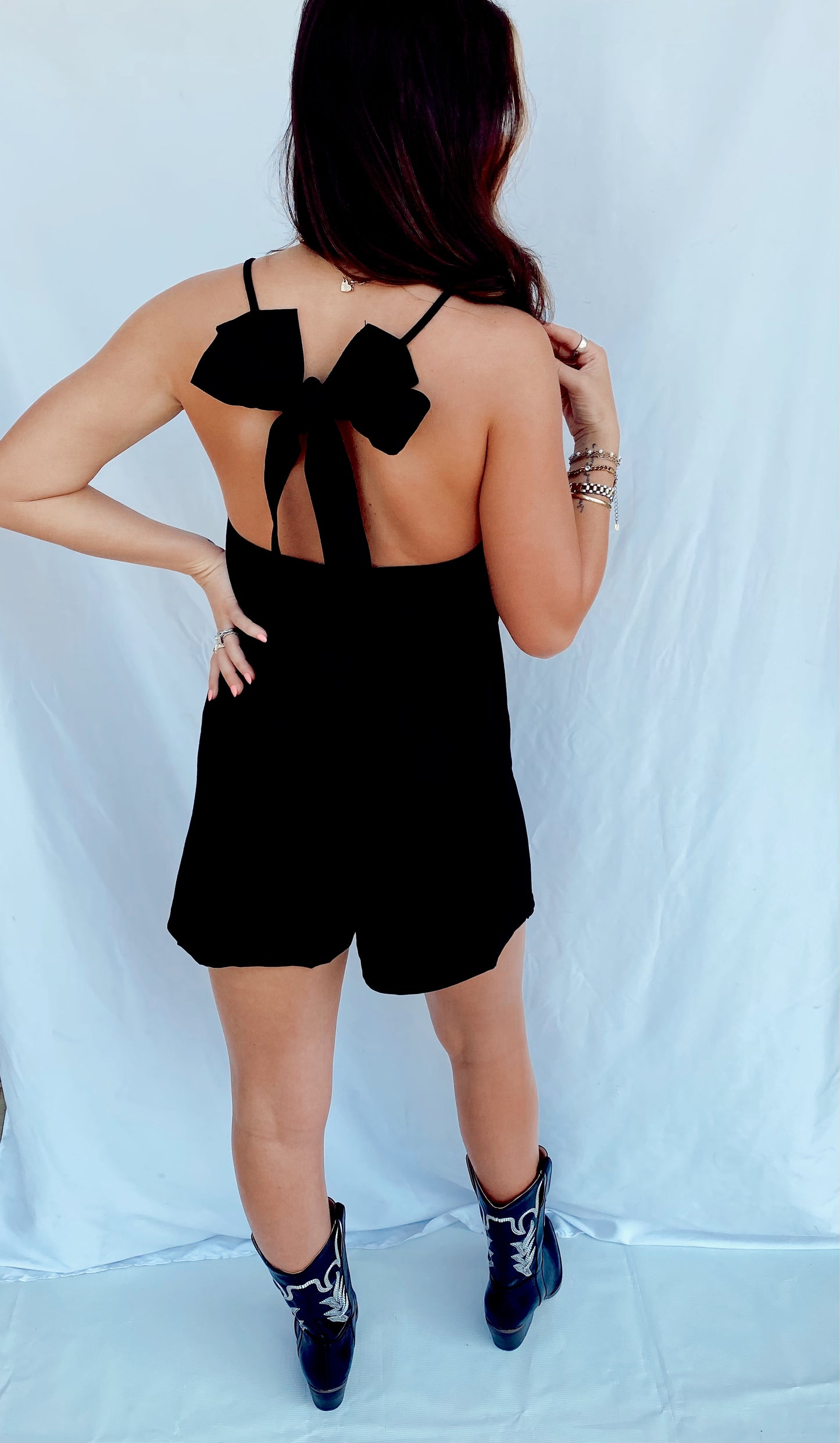 Let's Get Going Black Romper