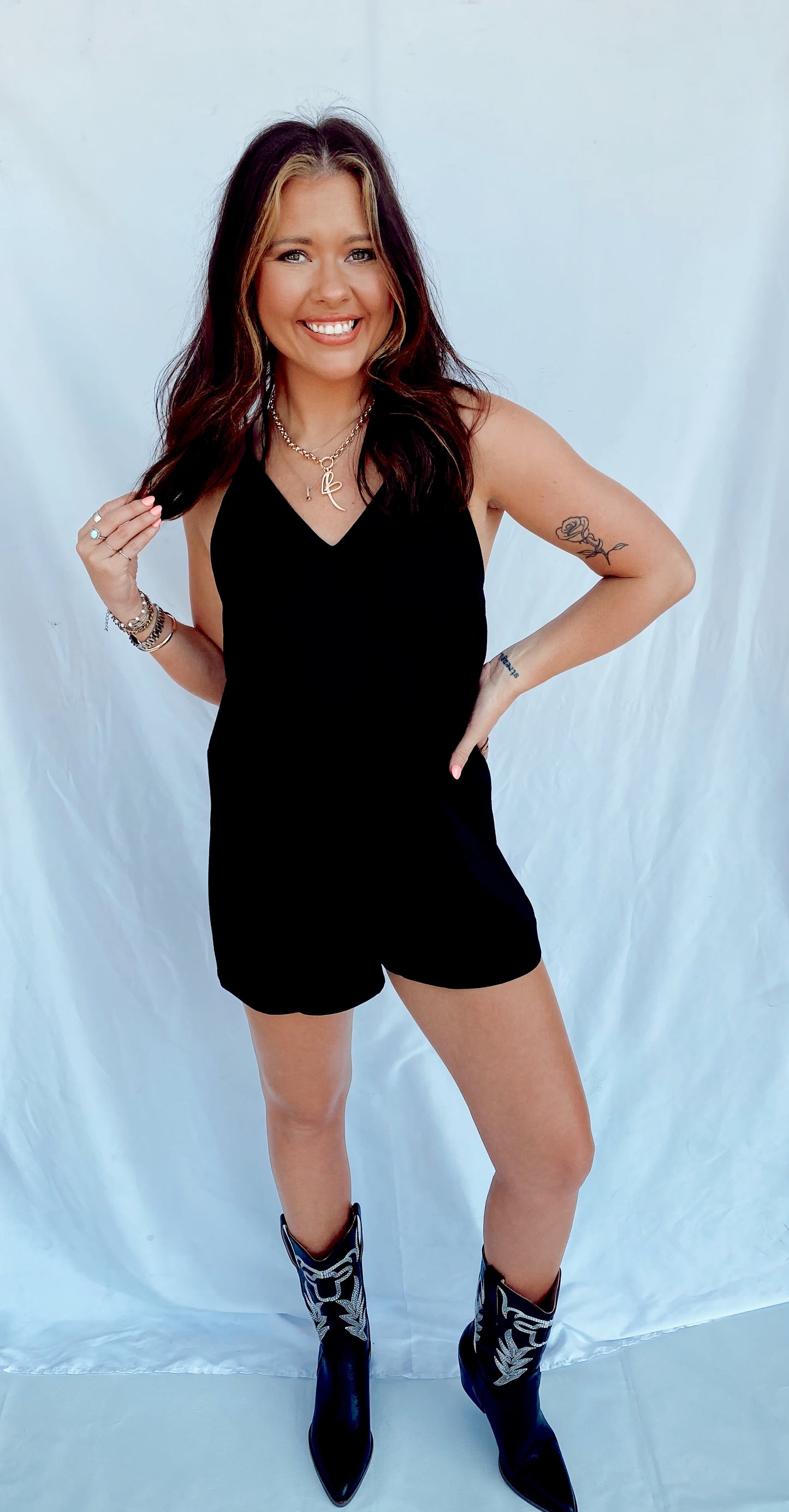 Let's Get Going Black Romper