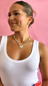 Pearl + Gold Multicolor Enamel Heart Necklace