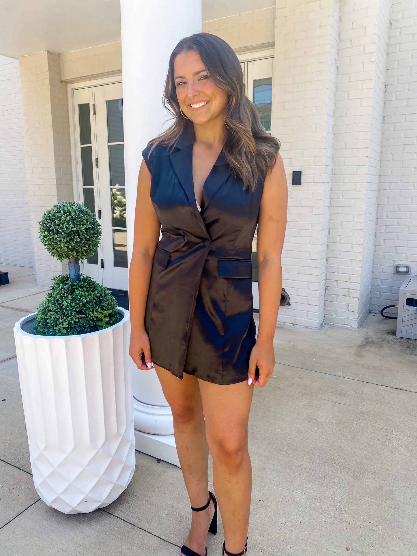Dear Lover Black Satin Blazer Romper