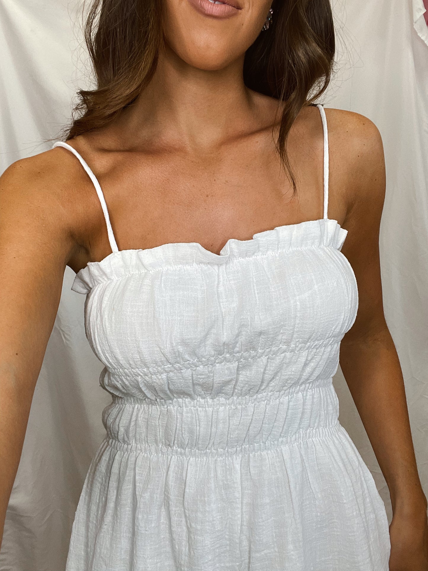 Happiest Here White Smocked Dress