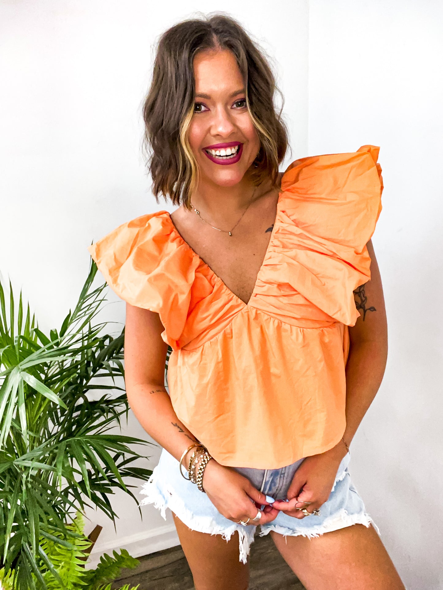 Summer Nights Cantaloupe Poplin Top