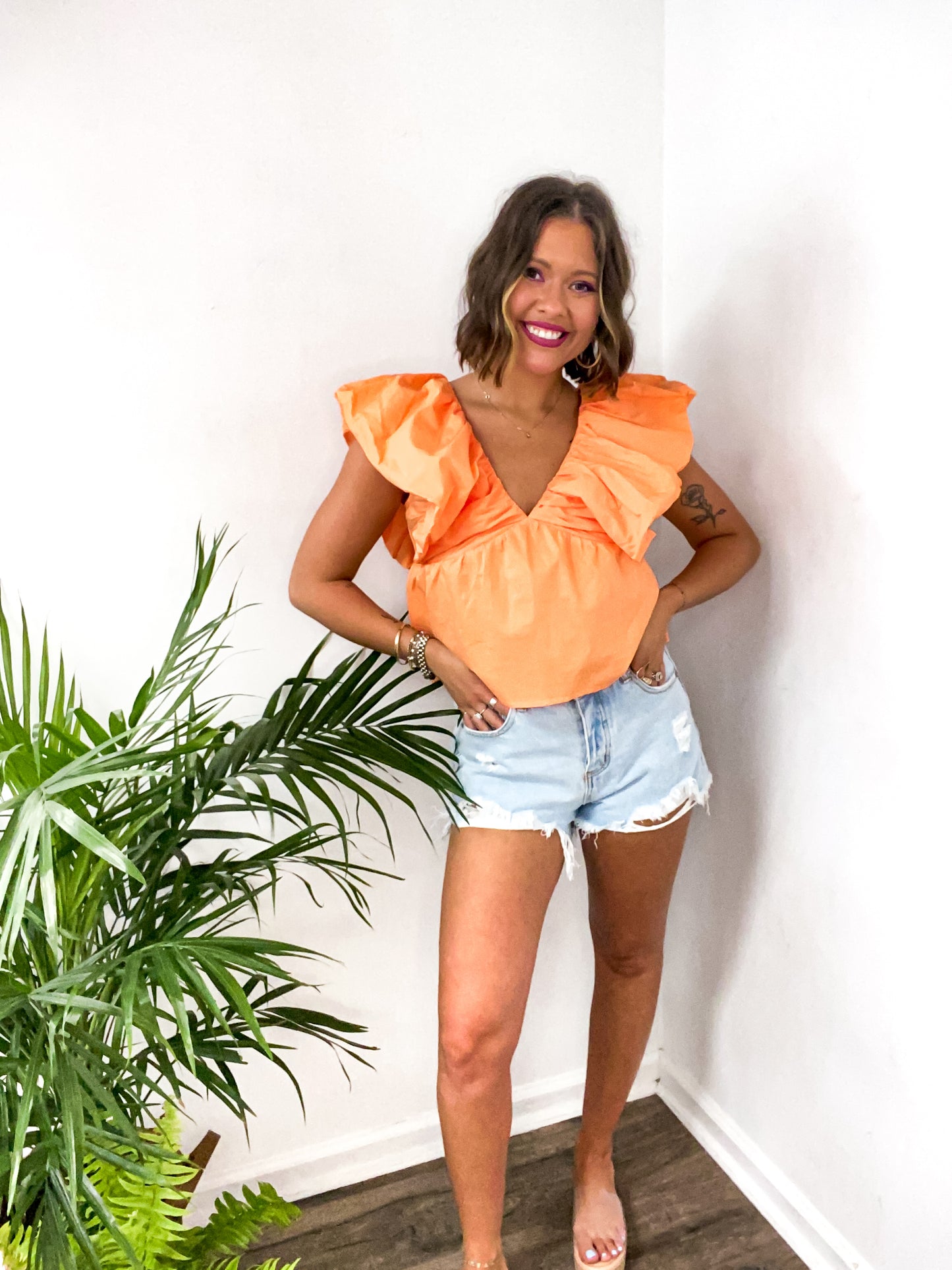 Summer Nights Cantaloupe Poplin Top