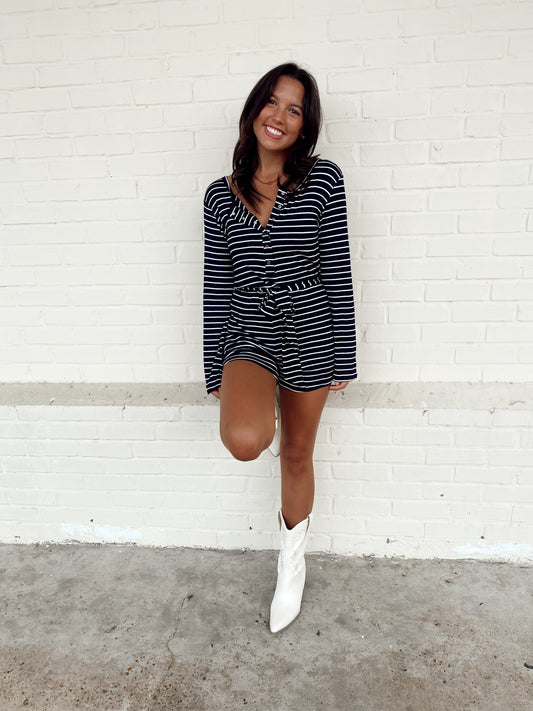 I'll Be There Black/White Stripe Romper