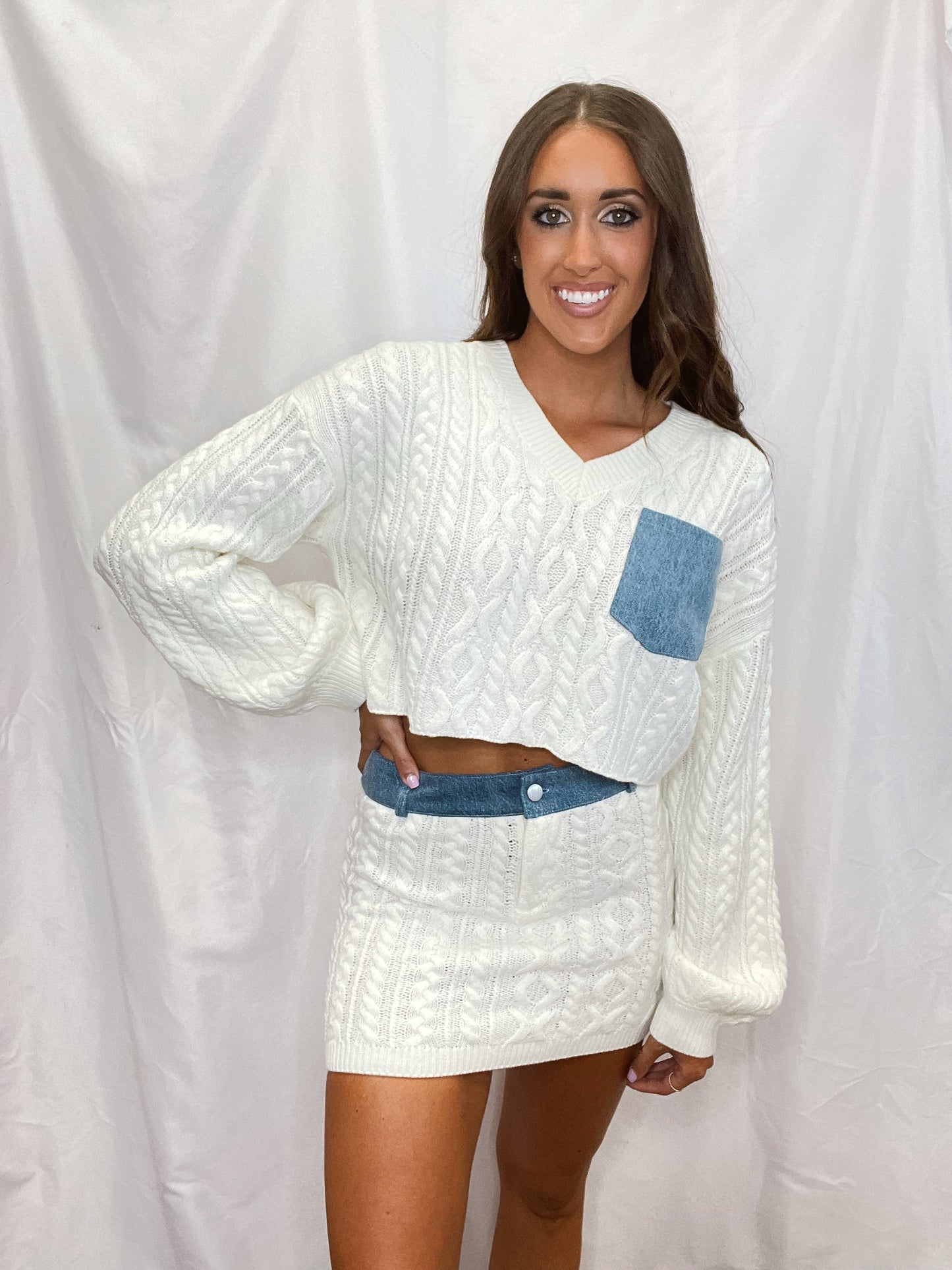 Perfect Pair Denim Sweater Skirt Set