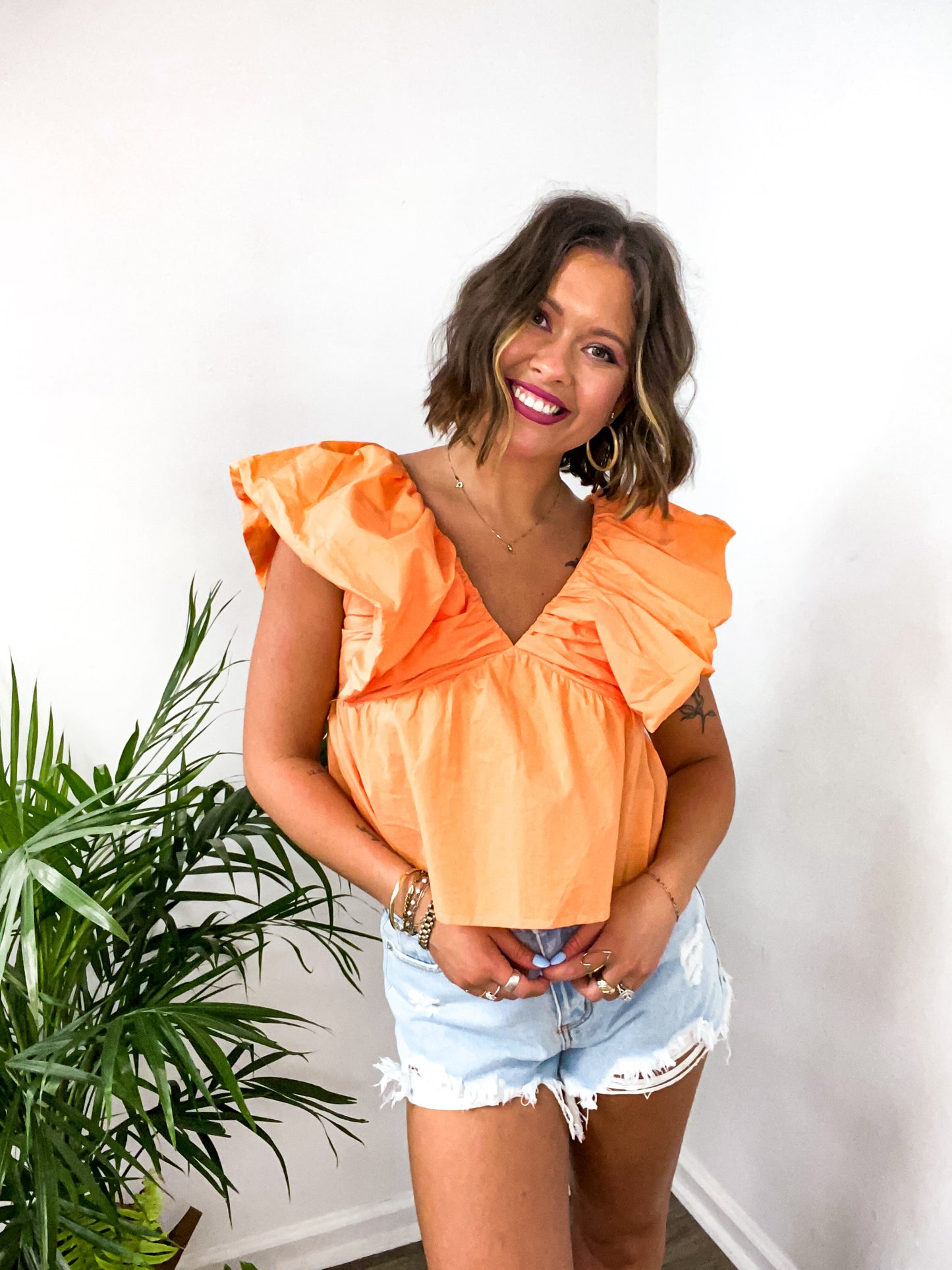 Summer Nights Cantaloupe Poplin Top