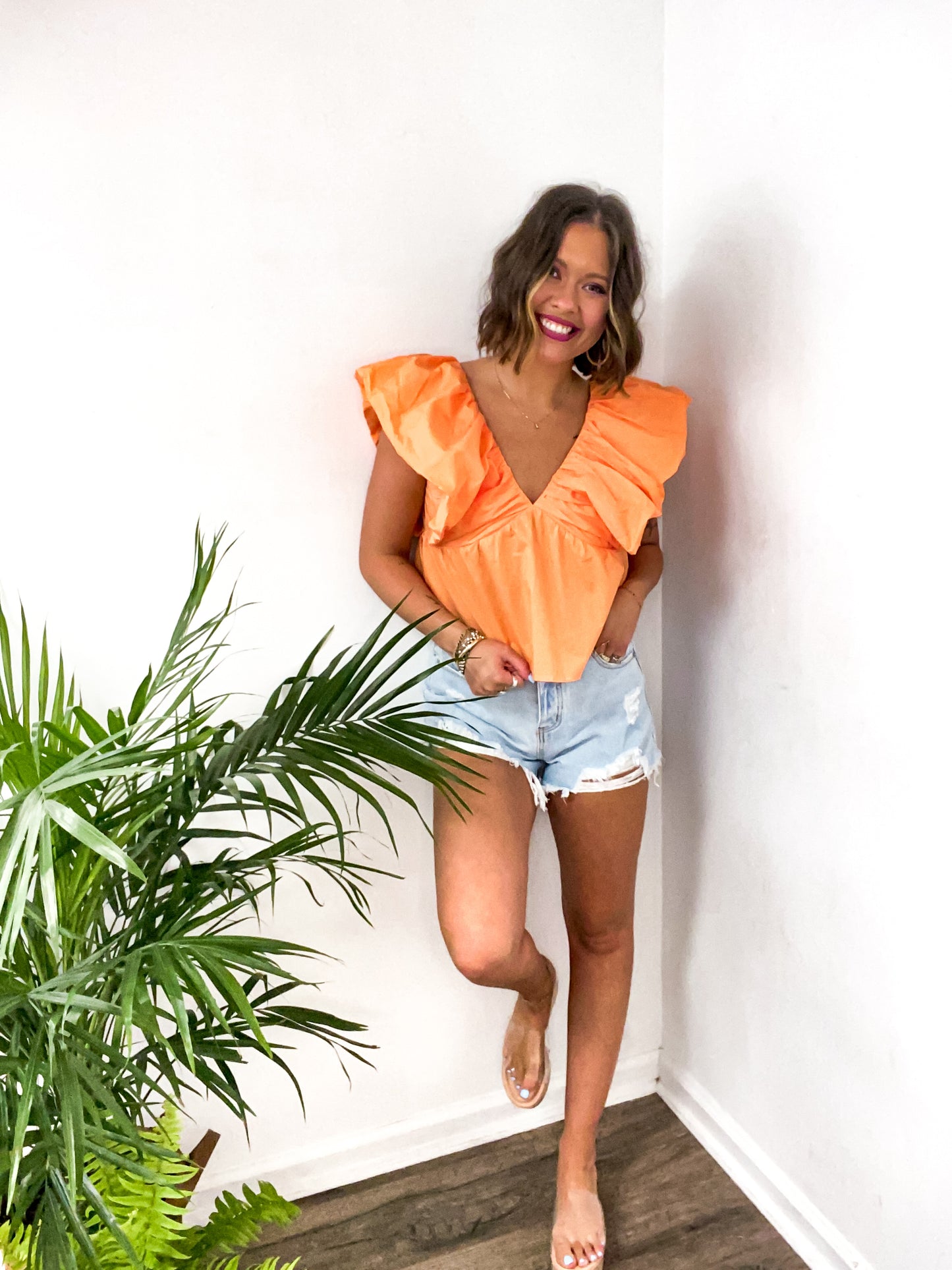 Summer Nights Cantaloupe Poplin Top