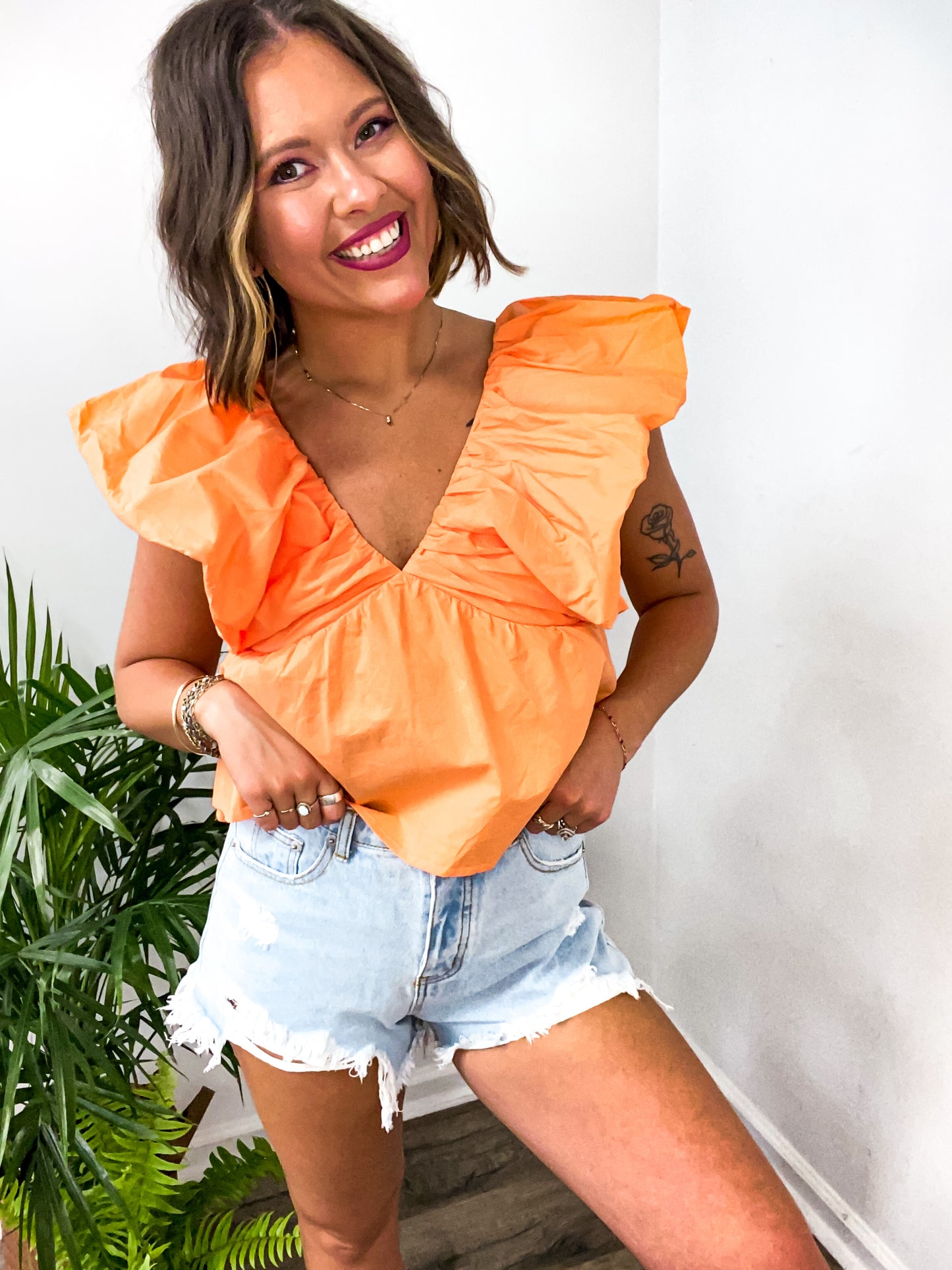 Summer Nights Cantaloupe Poplin Top