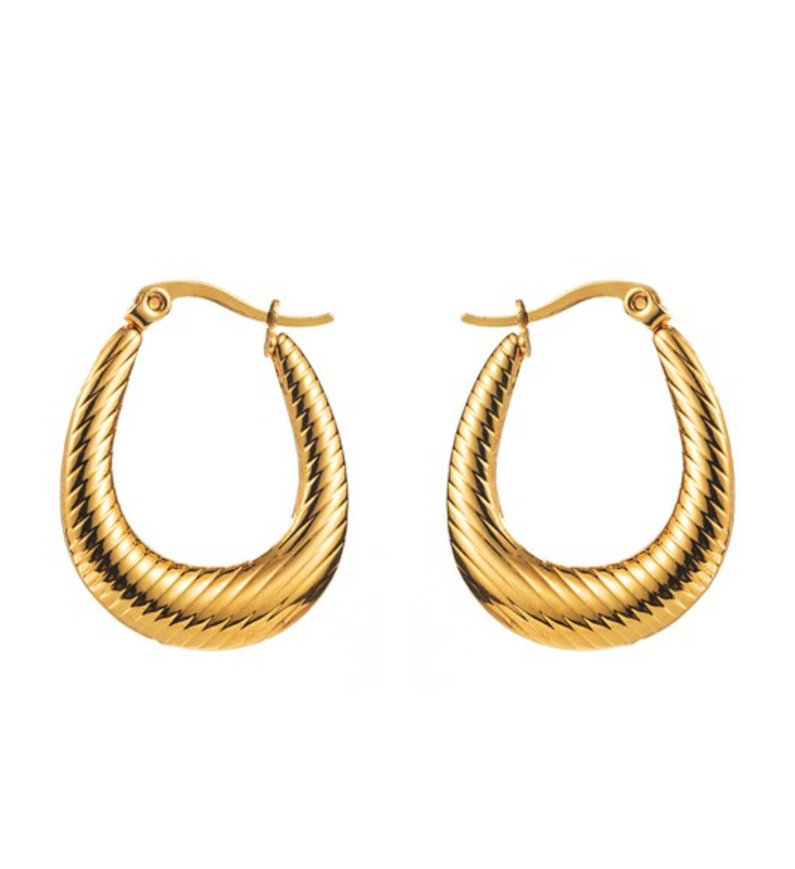 Stainless Steel Textured Hoop Earrings