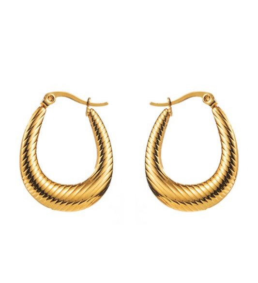 Stainless Steel Textured Hoop Earrings